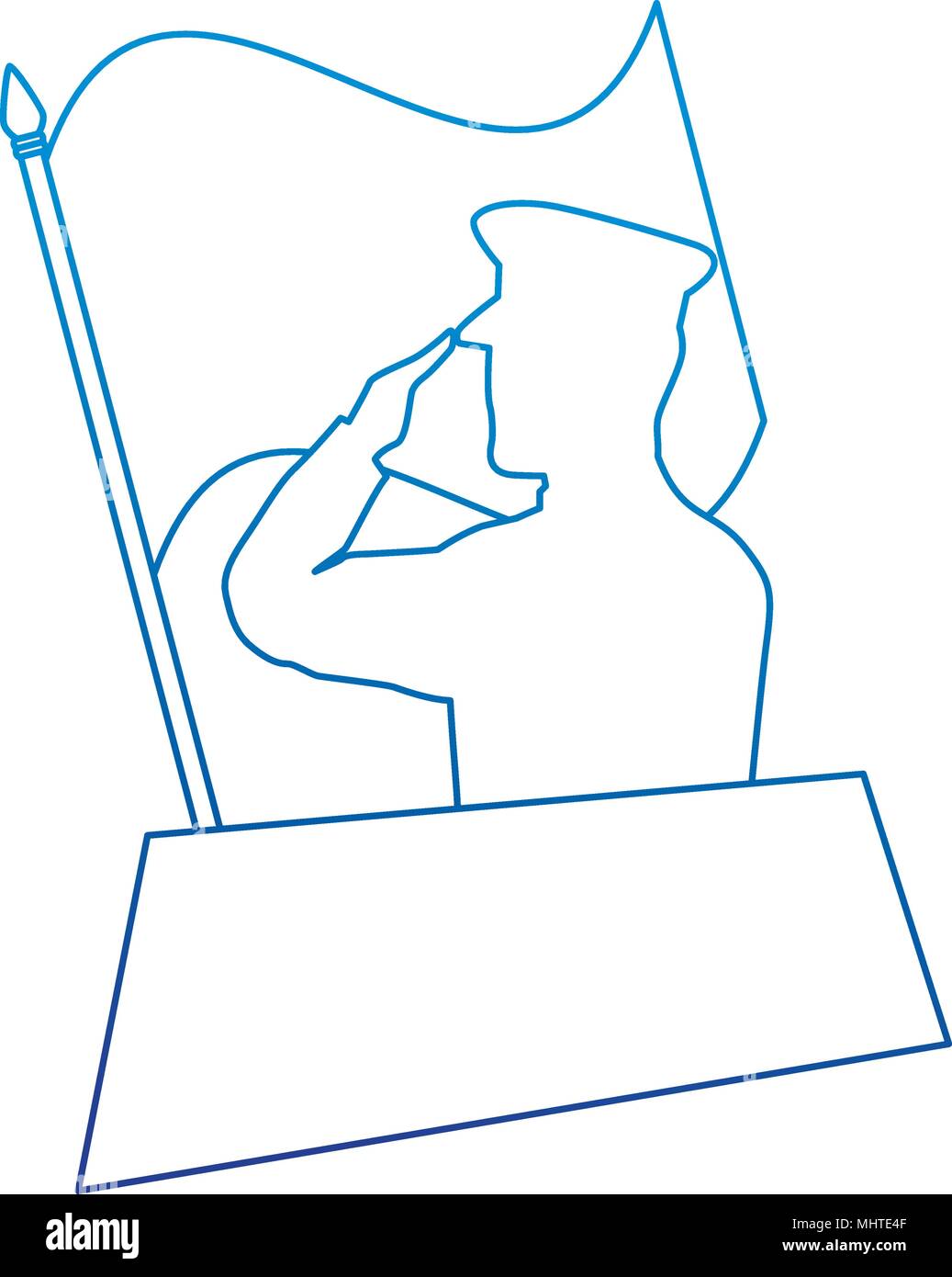 silhouette of military saluting with flag vector illustration design ...