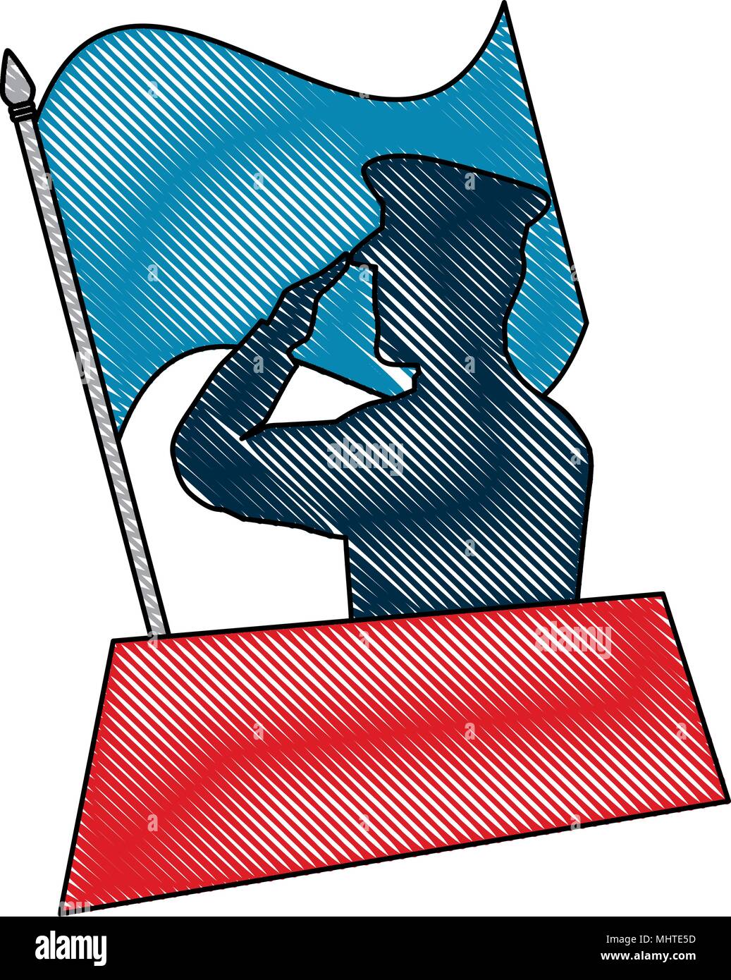 silhouette of military saluting with flag vector illustration design ...
