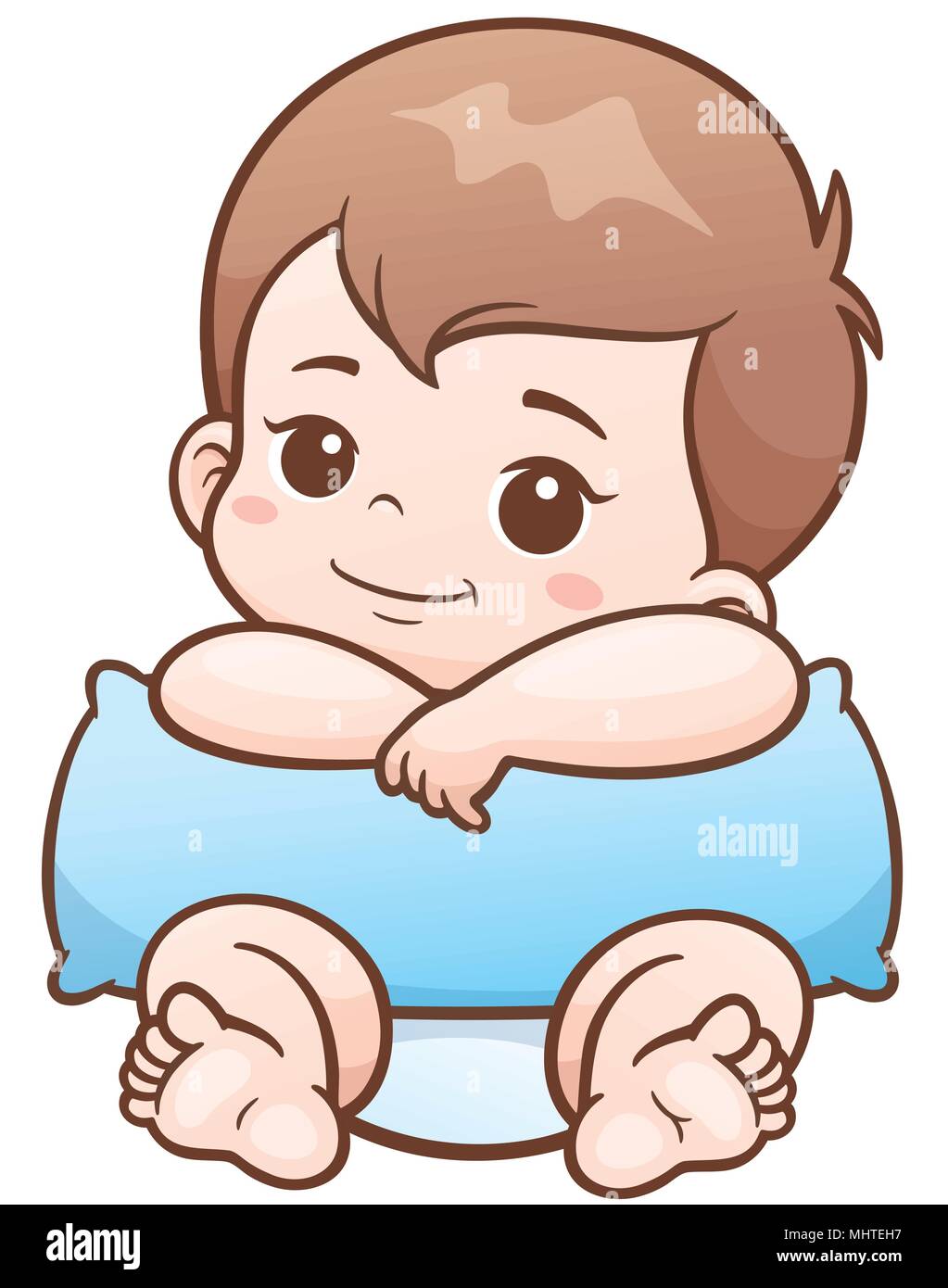 Vector Illustration of Cartoon Cute Baby with pillow Stock Vector ...