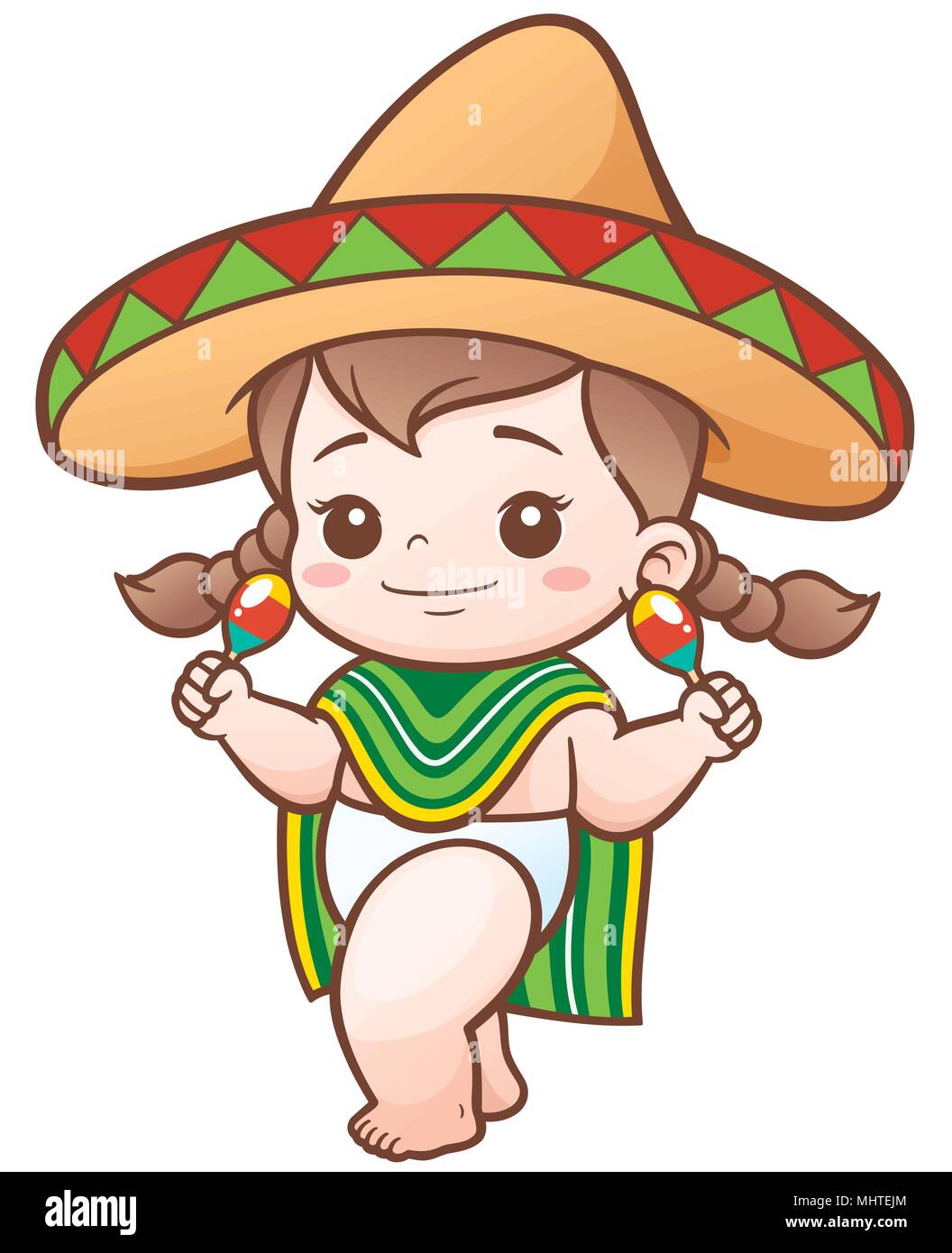Vector Illustration of Cartoon Cute Baby Girl wear Mexican Stock Vector