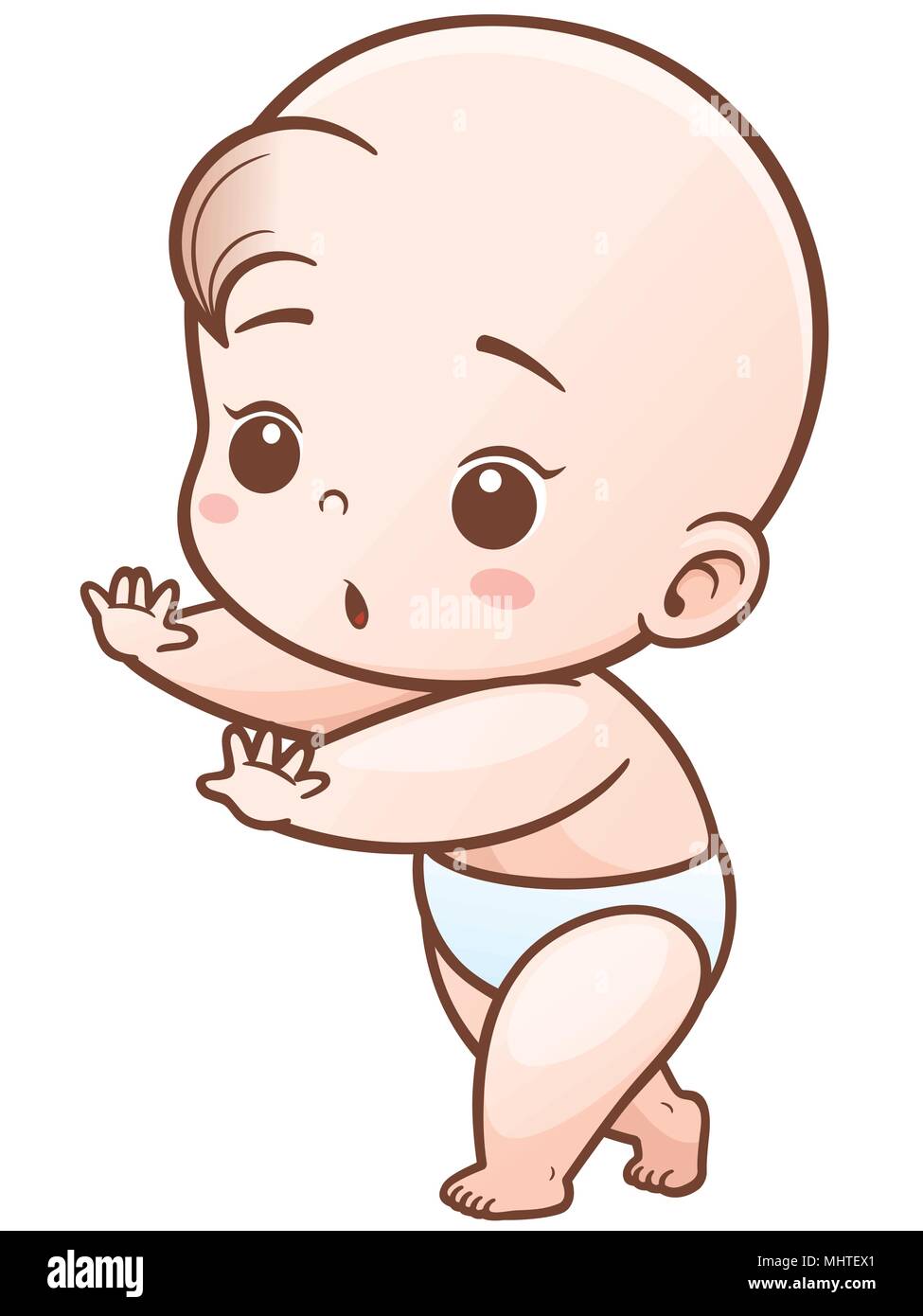 Vector Illustration of Cartoon Cute Baby learn to walk Stock ...