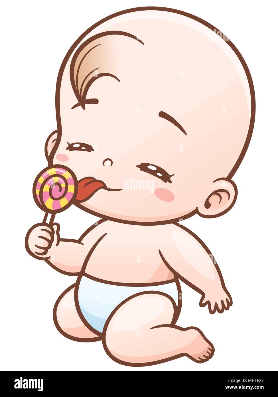 Vector Illustration of Cartoon Cute Baby happy eating sweet Stock ...