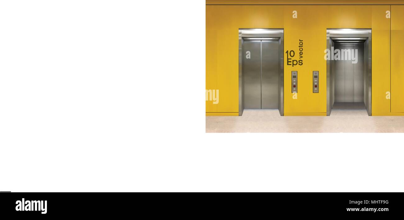 Chrome Metal Office Building Elevator Doors Open And Closed Variant Realistic Vector Illustration Yellow Wall Panels Office Building Elevator Stock Vector Image Art Alamy