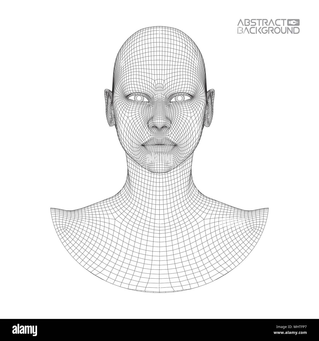 Ai digital brain. Artificial intelligence concept. Human head in robot digital computer interpretation. Wireframe head concept. Stock Vector