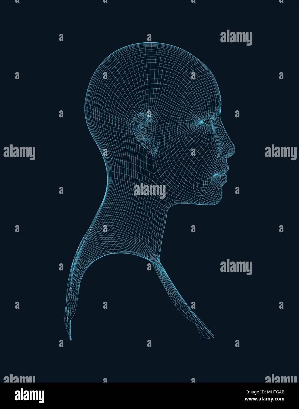 3d head wireframe vector. Drawing of wireframe head 3d model. Vector illustration. Stock Vector