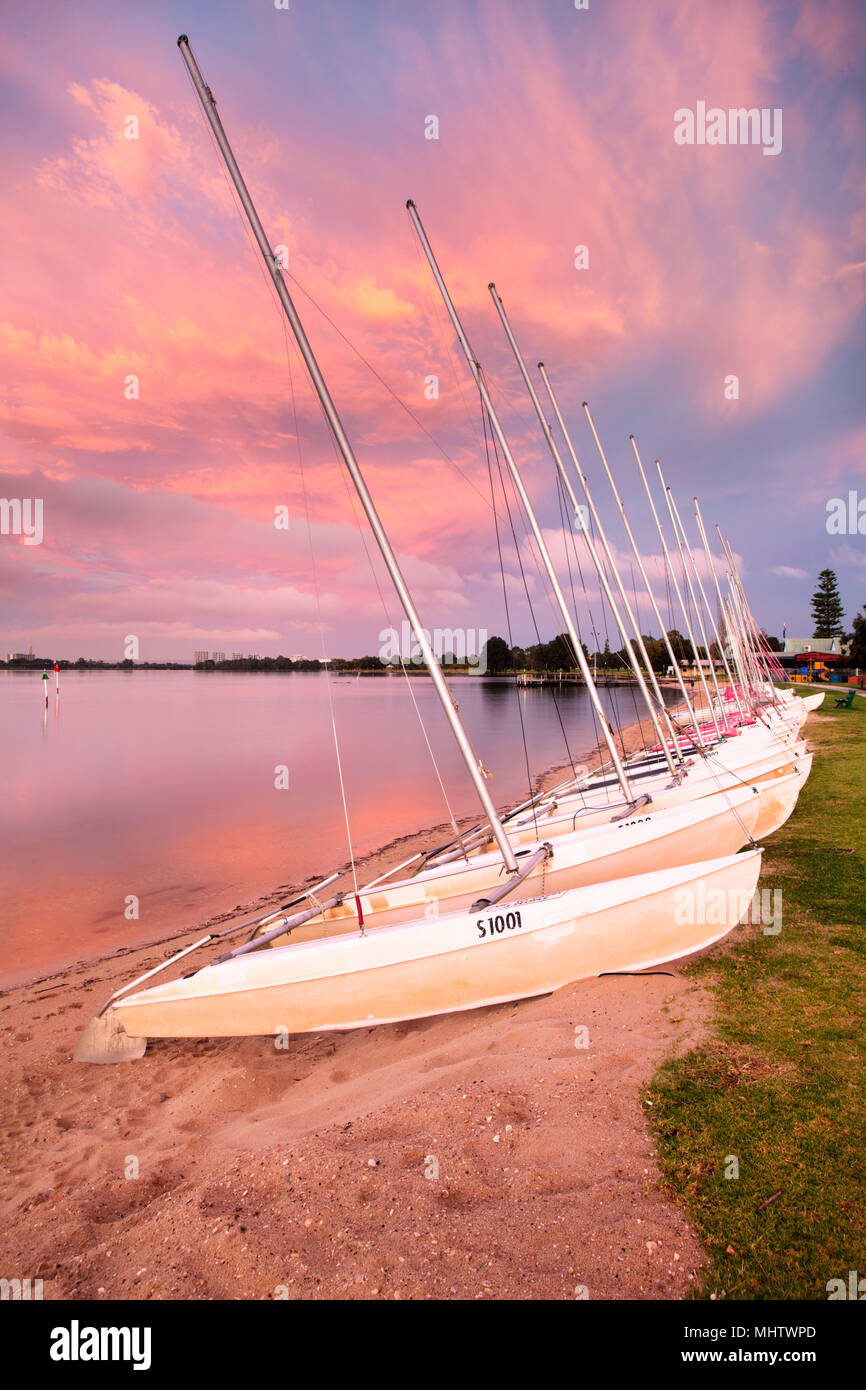 Catamarans on the banks of the Swan River in South Perth, Western