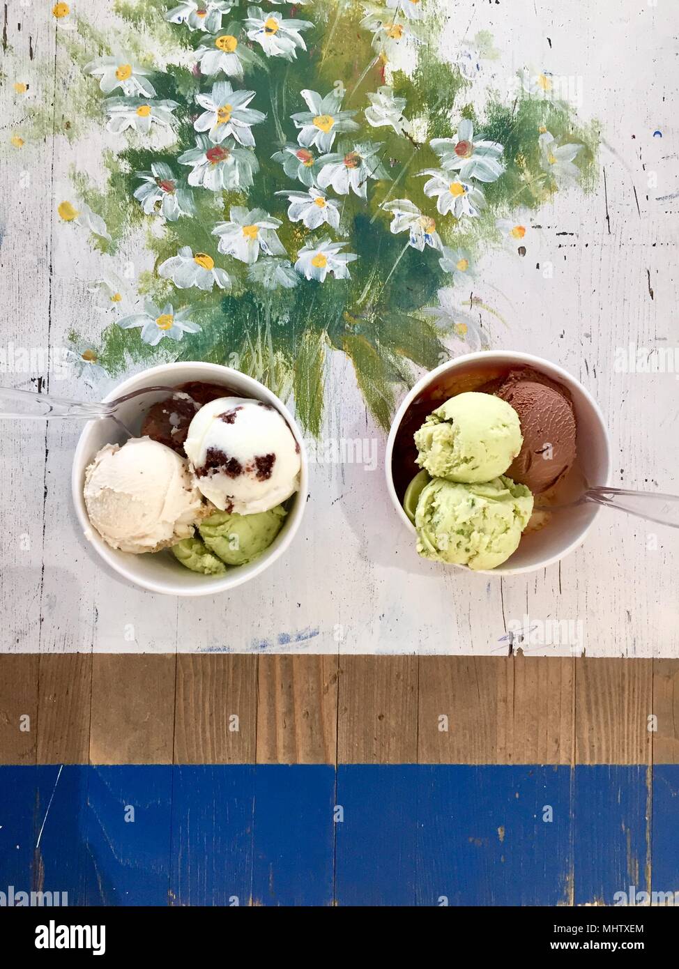 Selection of gourmet flavours of Italian ice cream in vibrant colors