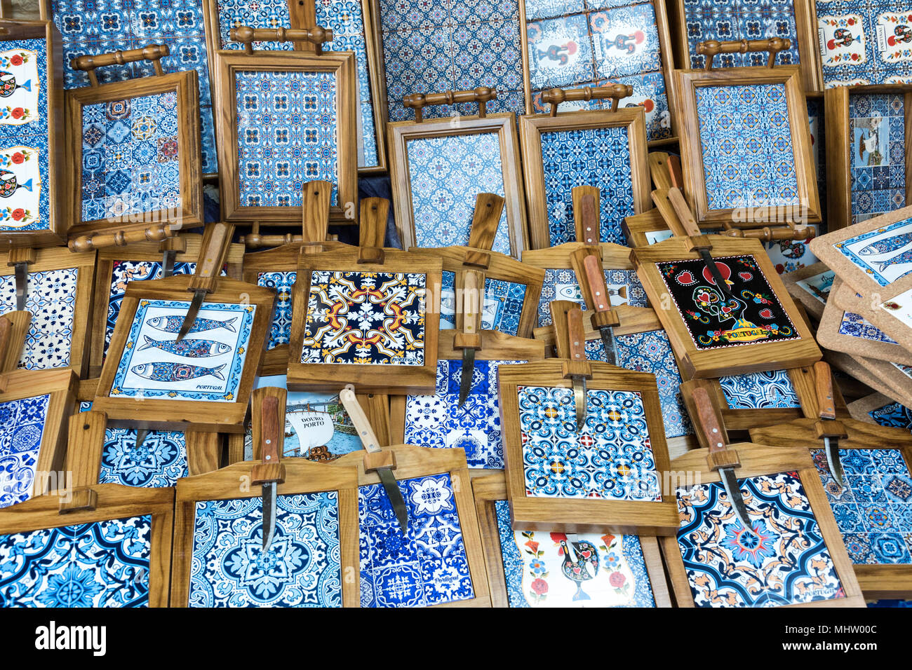 Traditional portuguese souvenirs for sale at Porto market (Mercado do  Bolhao). Portugal Stock Photo - Alamy