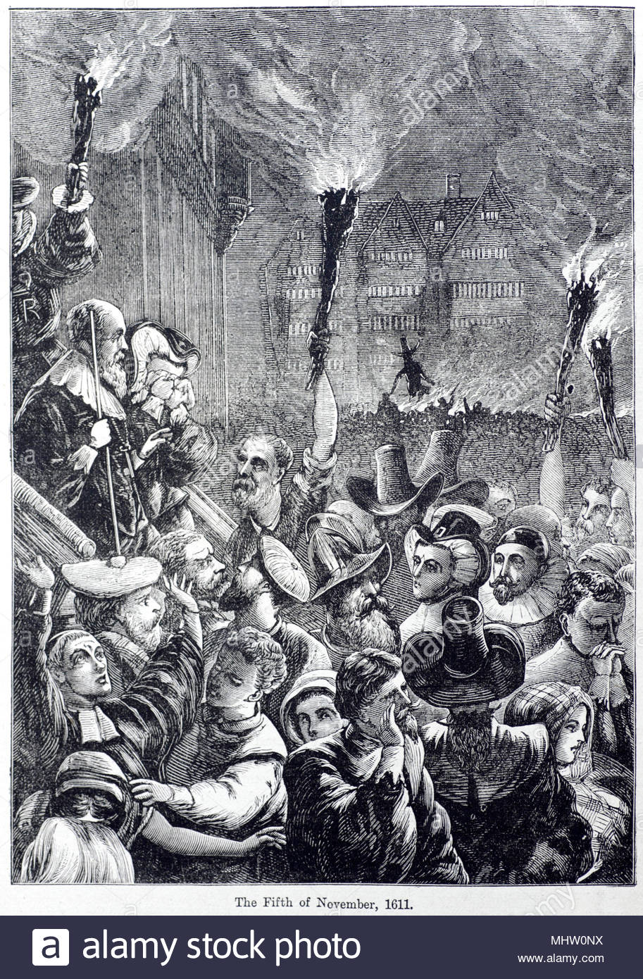 Guy Fawkes Night, annual celebration, on the 5th of November 1611, antique illustration from circa 1880 Stock Photo
