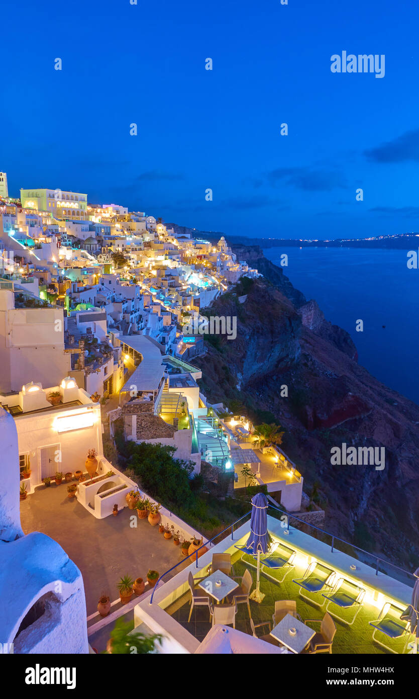 Thira town in Santorini at night,  Greece Stock Photo