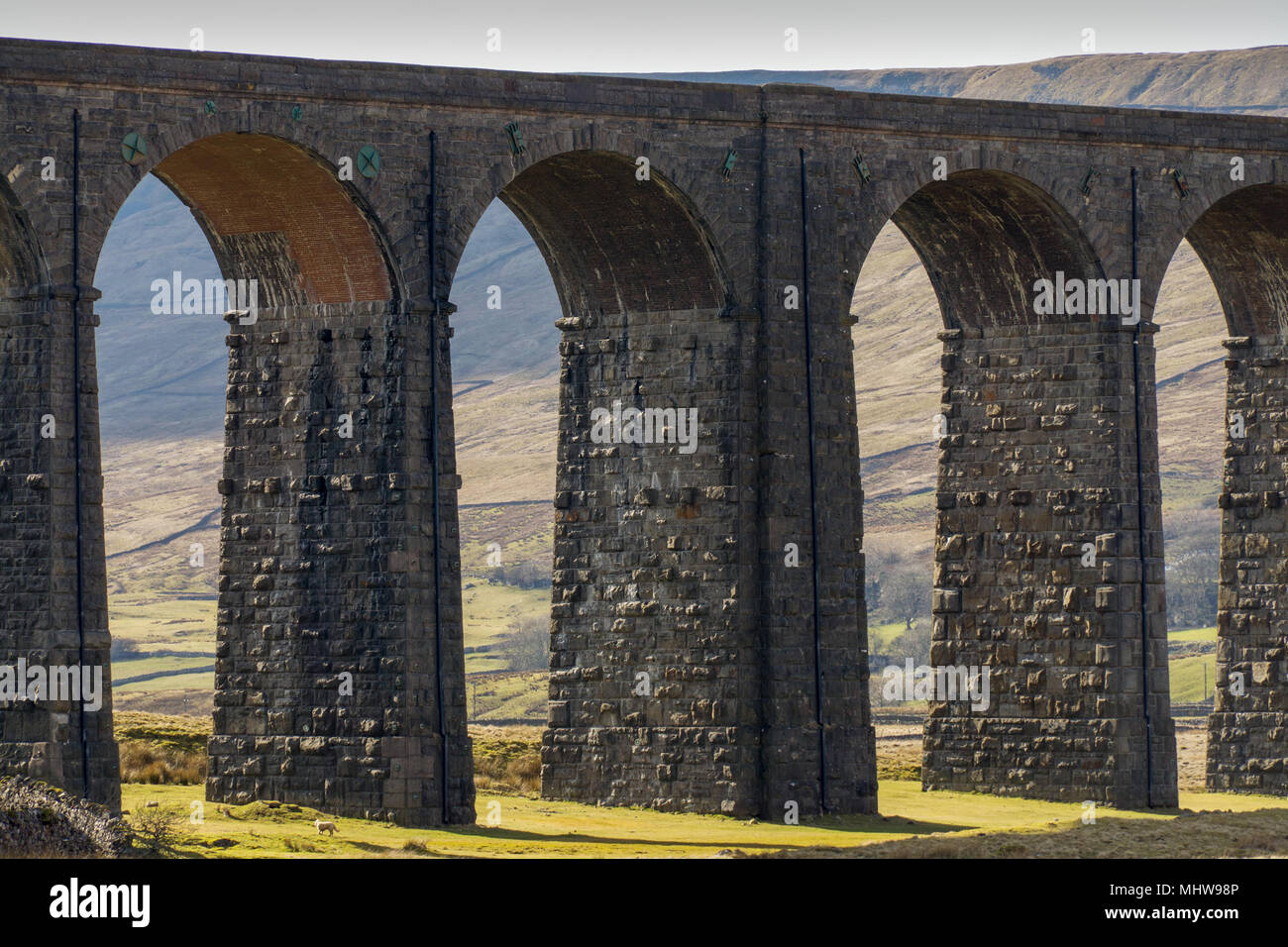 A close up view of the Ribblehead viaduct Stock Photo