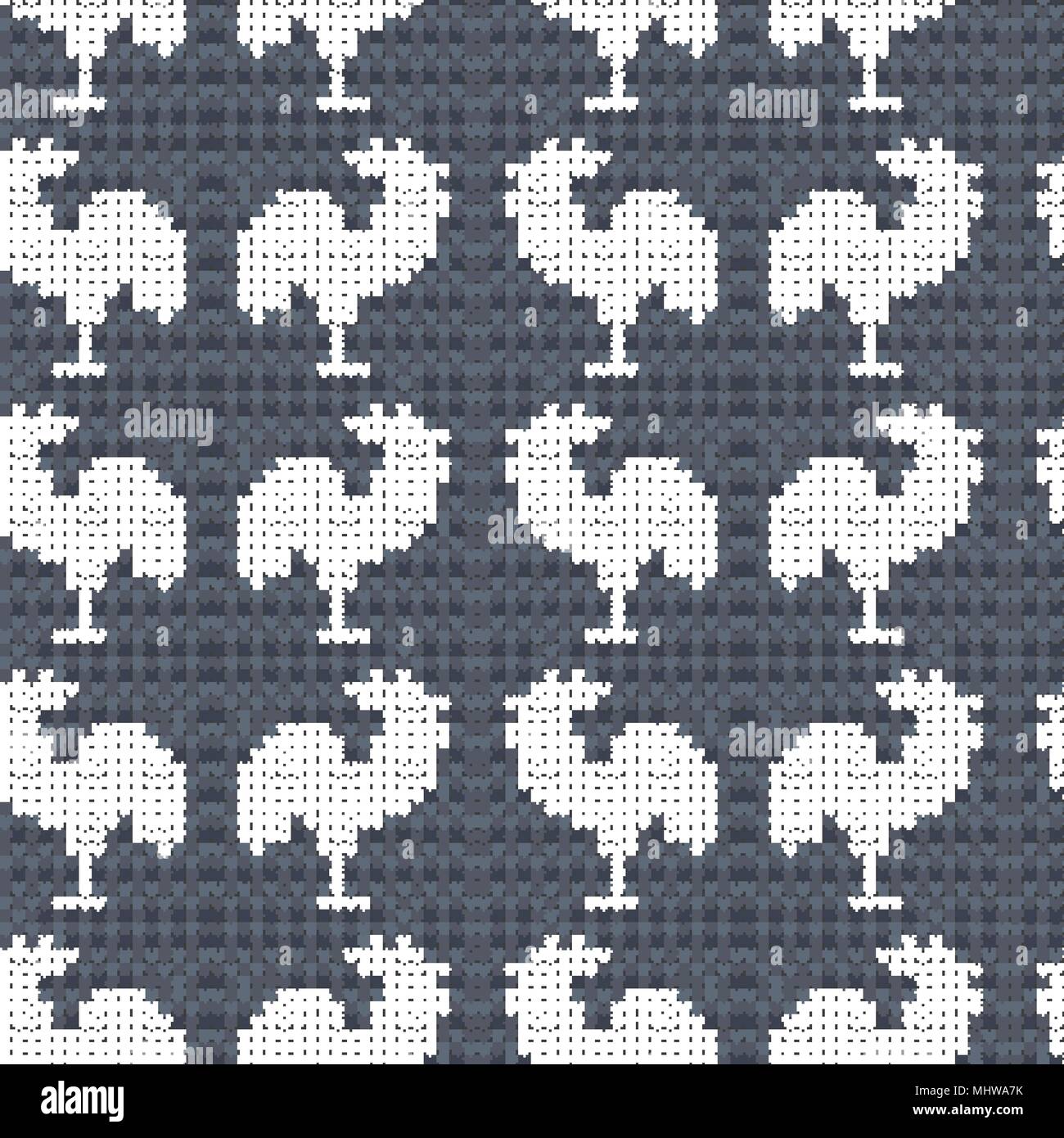 Knitting gray with roosters Stock Vector