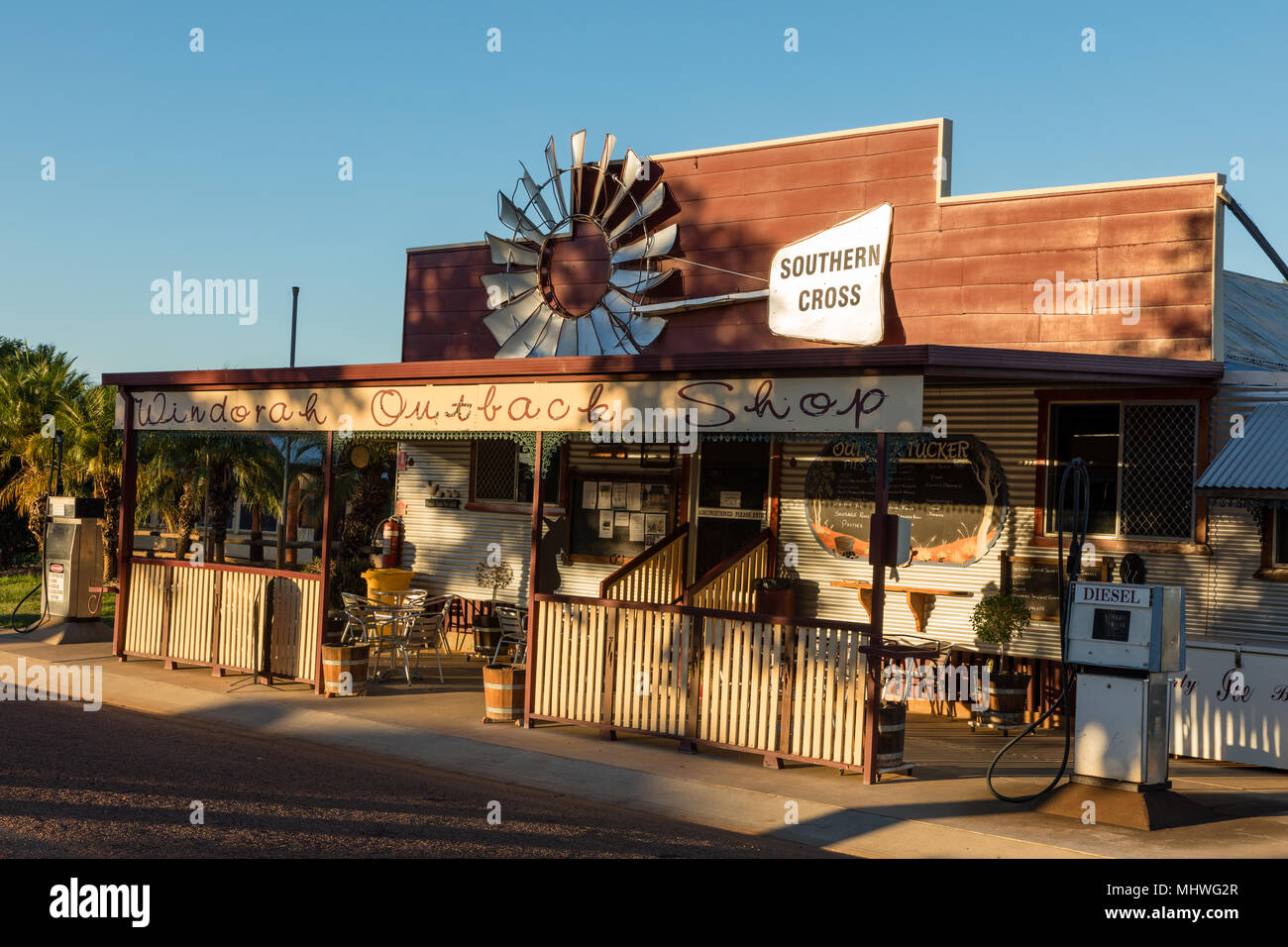 Windorah, Queensland, Australia. Picturesque shop, cafe and fuel outlet in Windorah in the outback of western central Queensland. Stock Photo