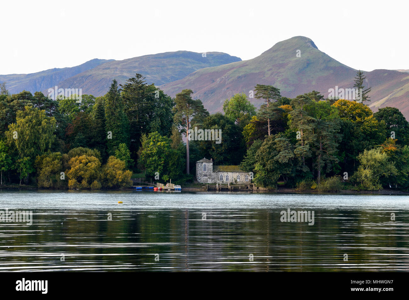 Derwent Island House on Derwent Isle near Keswick on Derwent Water in the Lake District National Park in Cumbria, England Stock Photo