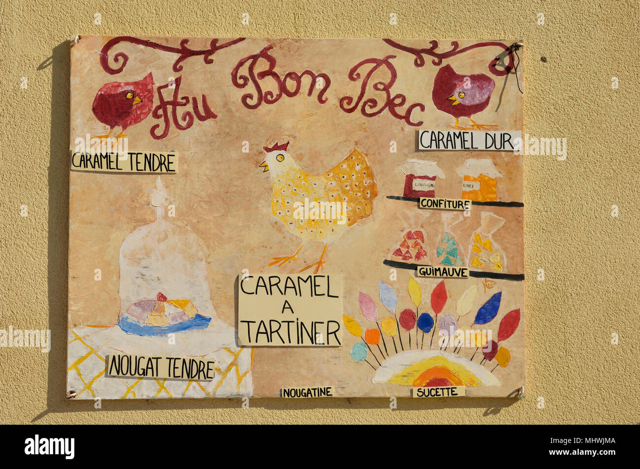 Decorative hand painted shop sign, Aix, Hiers-Brouage, Charente-Maritime department in southwestern France Stock Photo