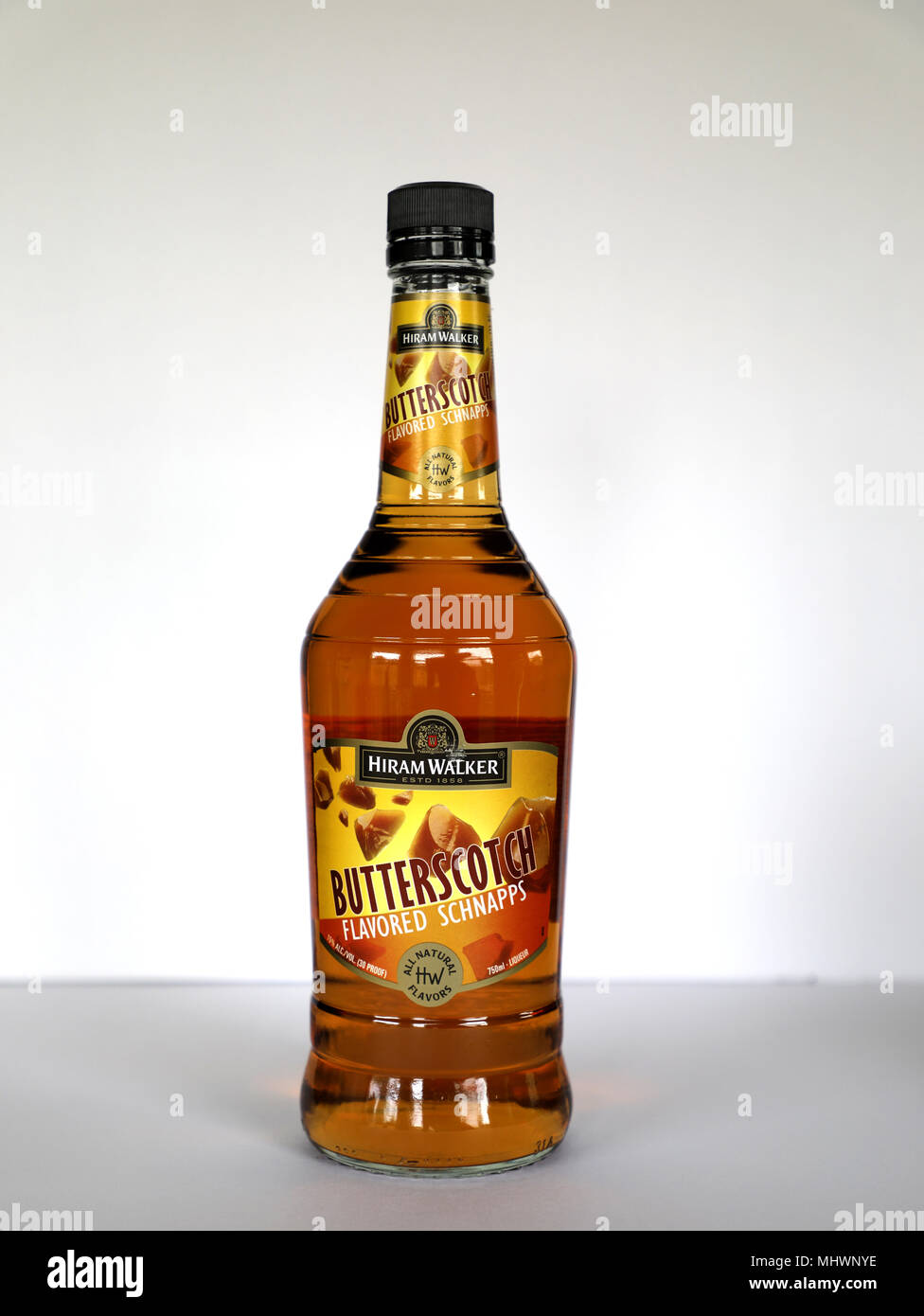 Hiram Walker Butterscotch Flavored Beverage 15 Alcohol Bottle Stock