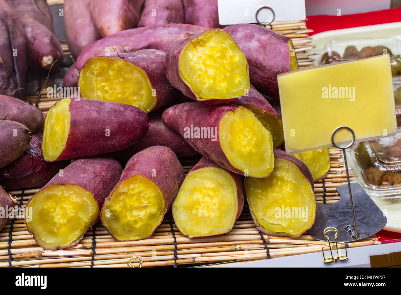 Japanese steamed sweet potato in Kuromon Ichiba market Osaka prefecture