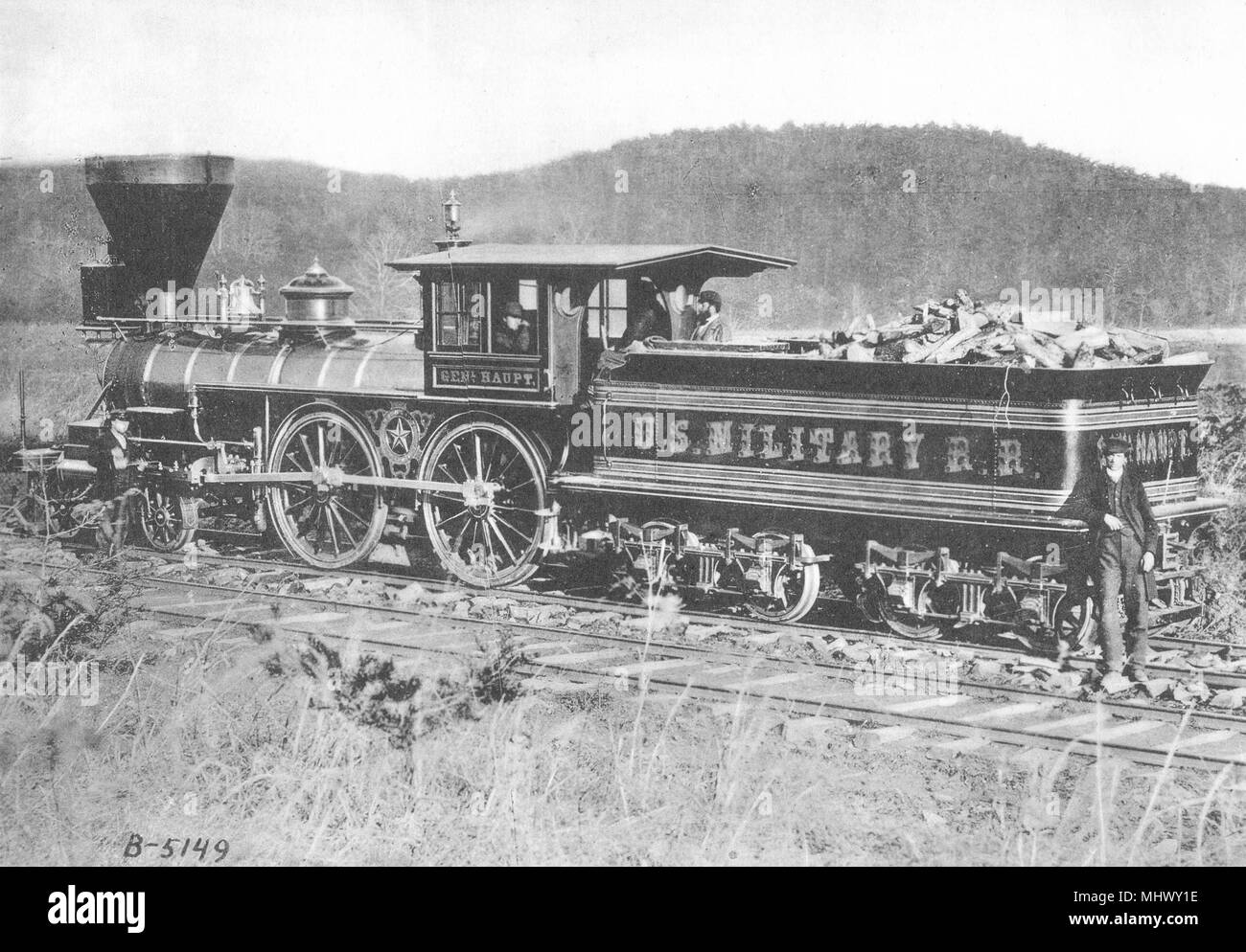 US CIVIL WAR. 1860- 1865. US Military railroad. Steam train 'General Haupt' 1935 Stock Photo