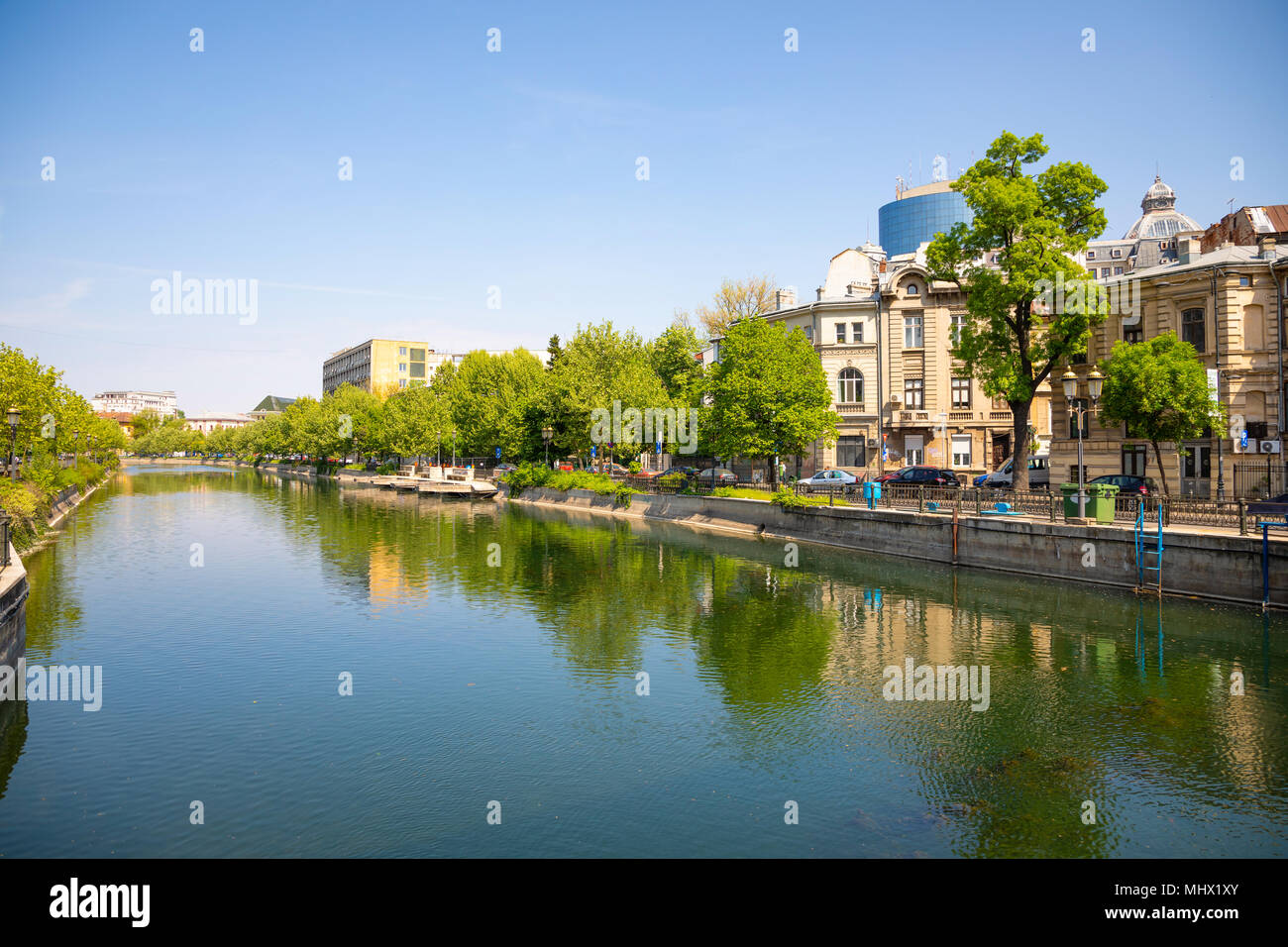 Bucharest, Rumania - 28.04.2018: Dambovita river in Bucharest, Romania Stock Photo