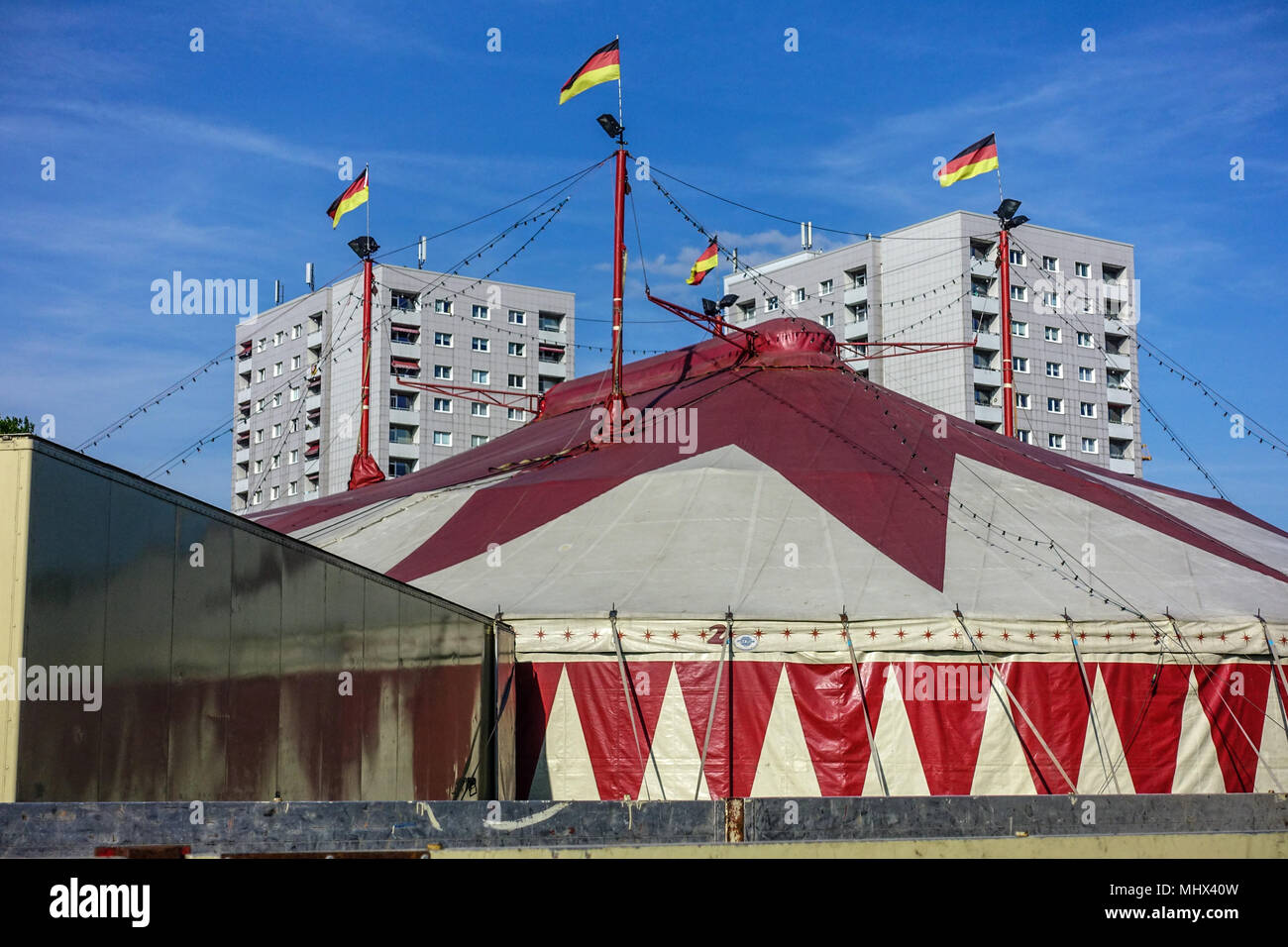 Circus Berolina Circus tent built at the housing estate, Dresden houses Saxony, Germany circus tent Stock Photo