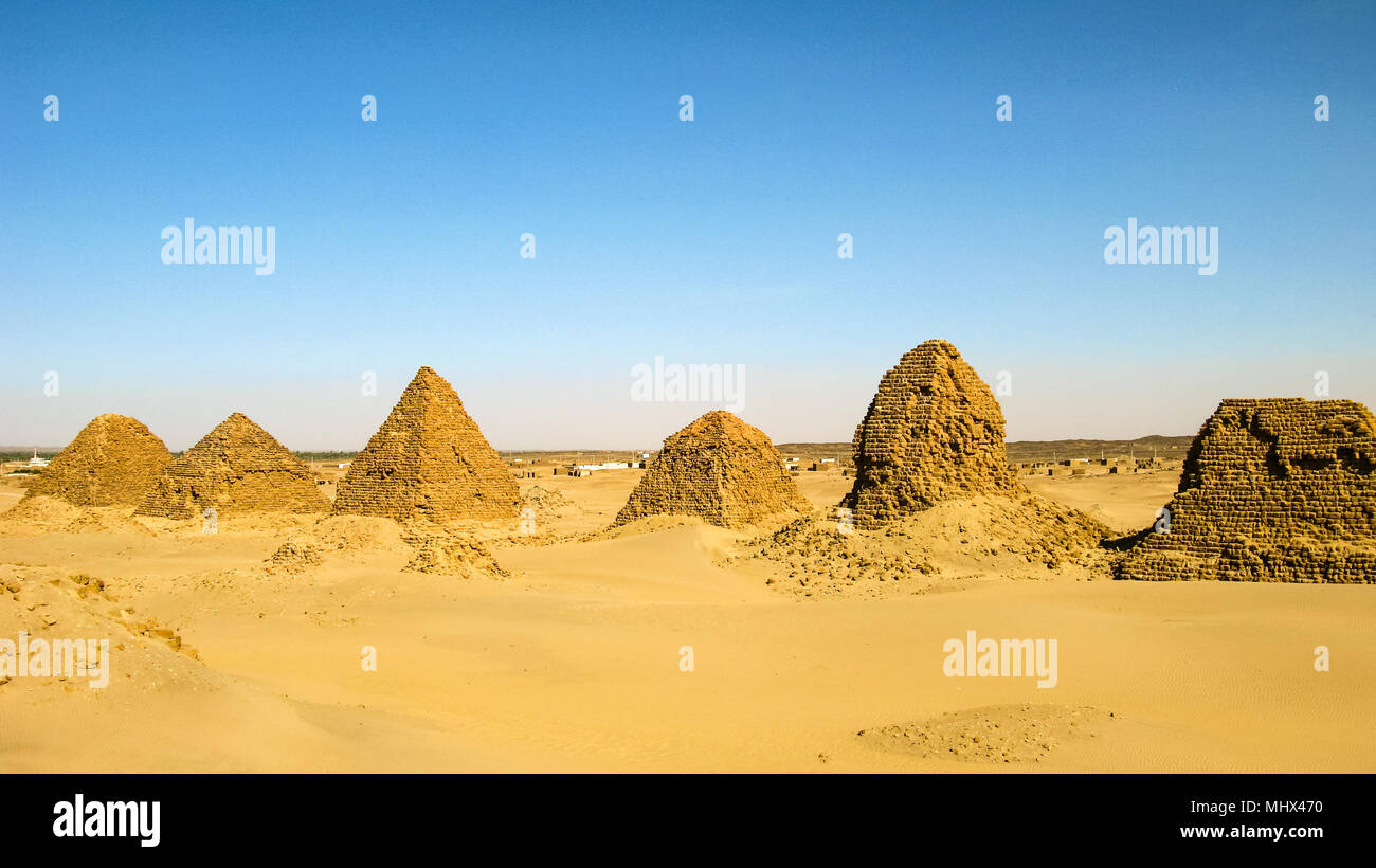 Nuri pyramids in desert in Napata Karima region , Sudan Stock Photo