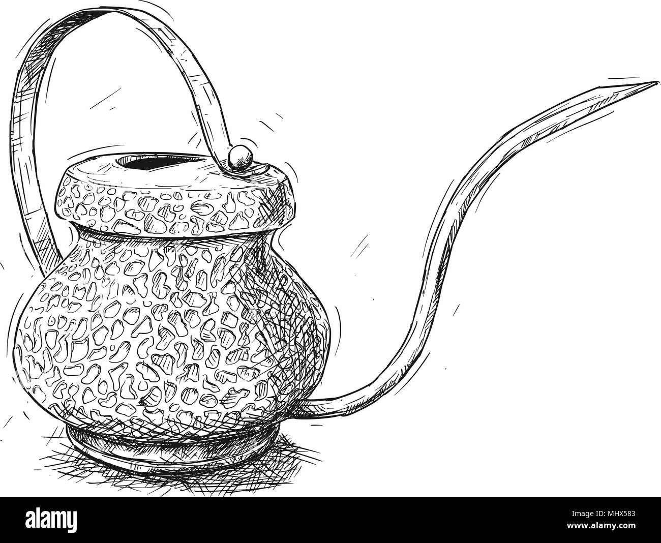 Vector Artistic Illustration or Drawing of Antique Brass Watering Jug or Can Stock Vector
