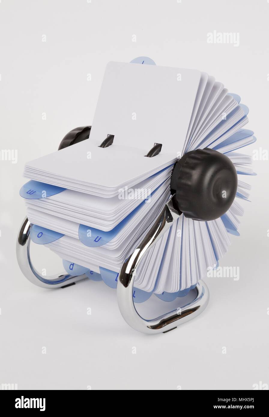 A rotary index system with blank white cards, shot on white with a drop shadow Stock Photo Alamy