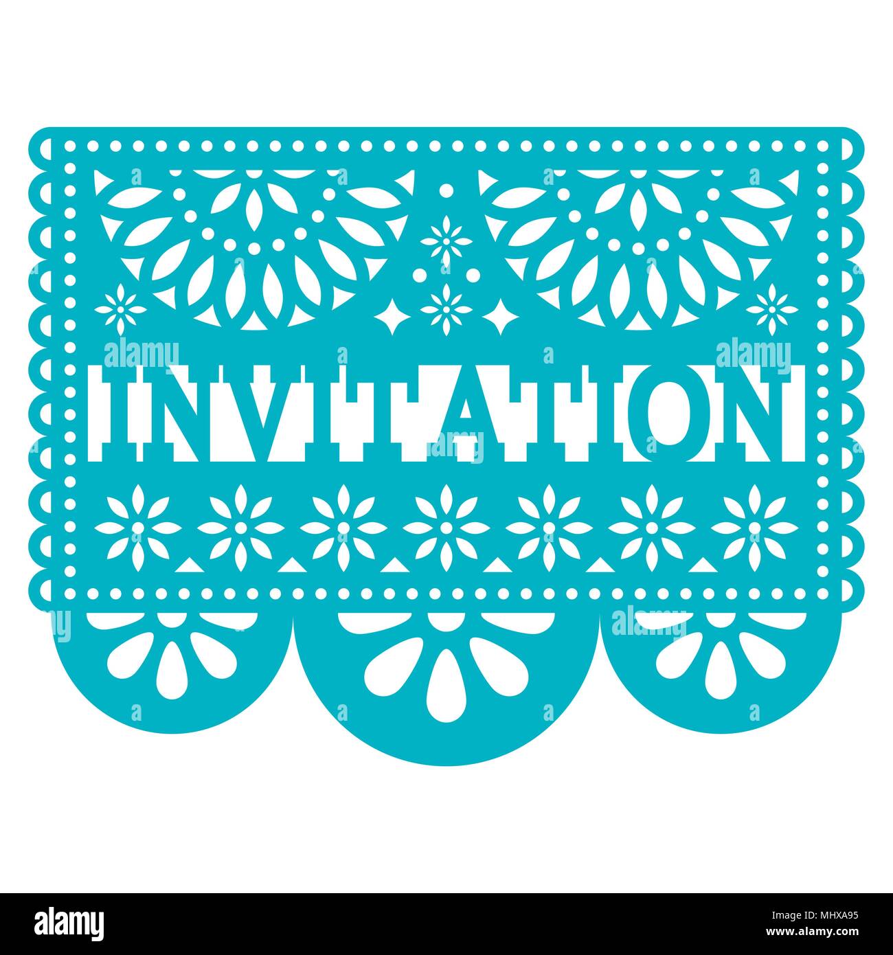 Invitation Papel Picado  vector design - party greeting card, Mexican pattern Stock Vector