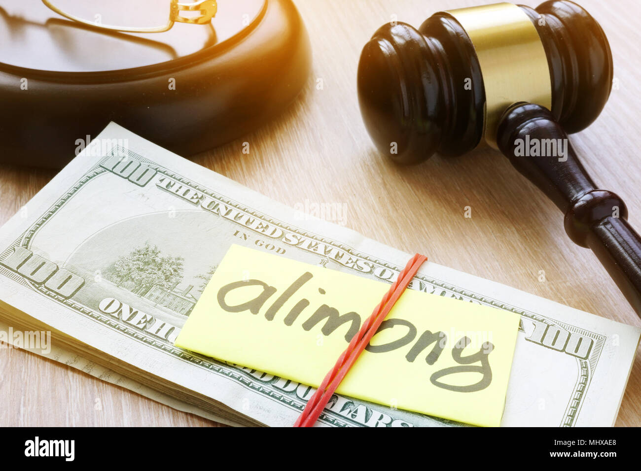 Alimony on a court desk. Divorce and separation concept Stock Photo