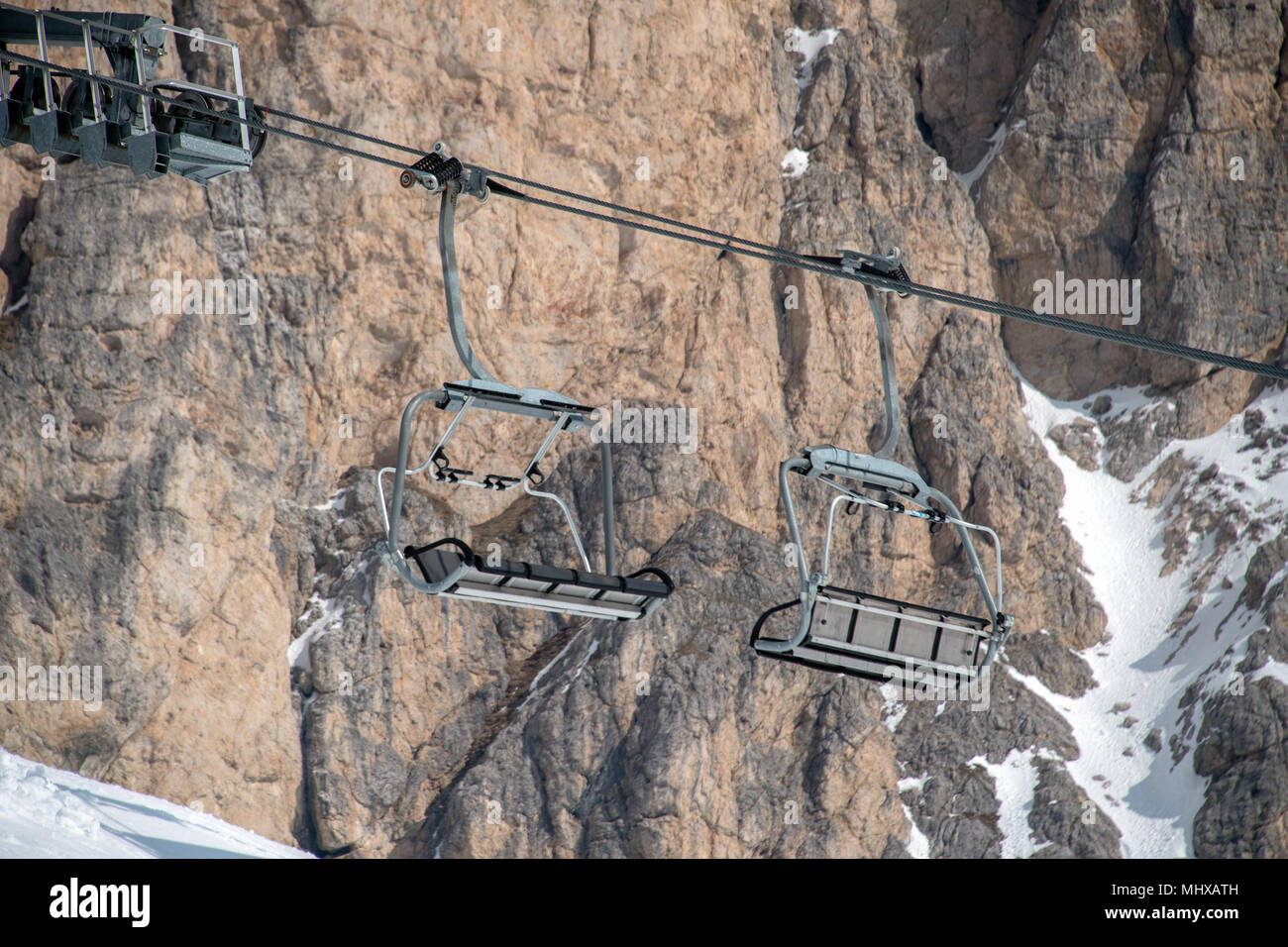 Chair Lift for skiers in winter snow time dolomites background Stock ...