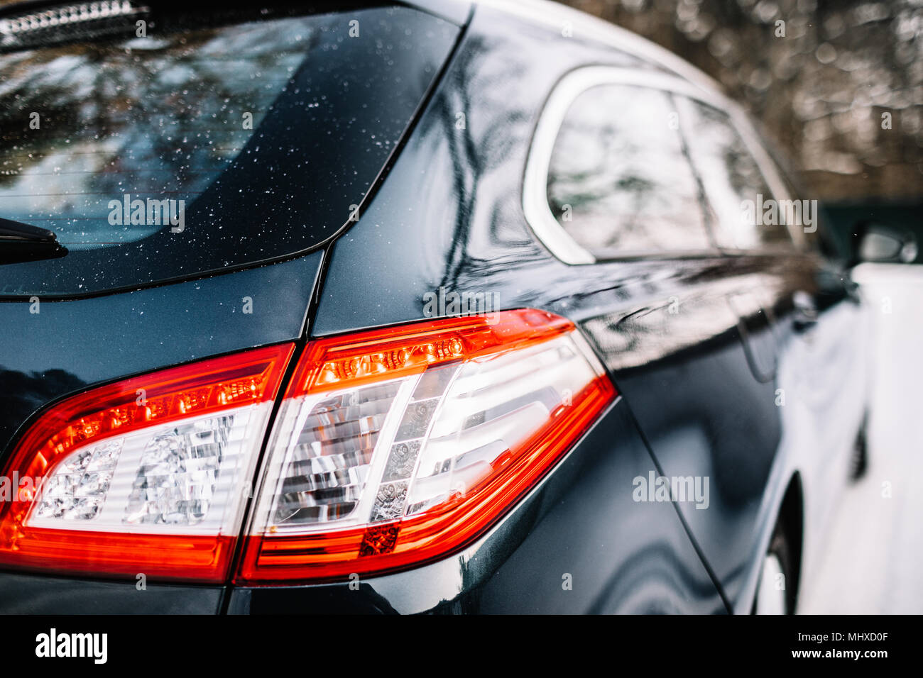 The Closeup Back Red Tail light car Stock Photo