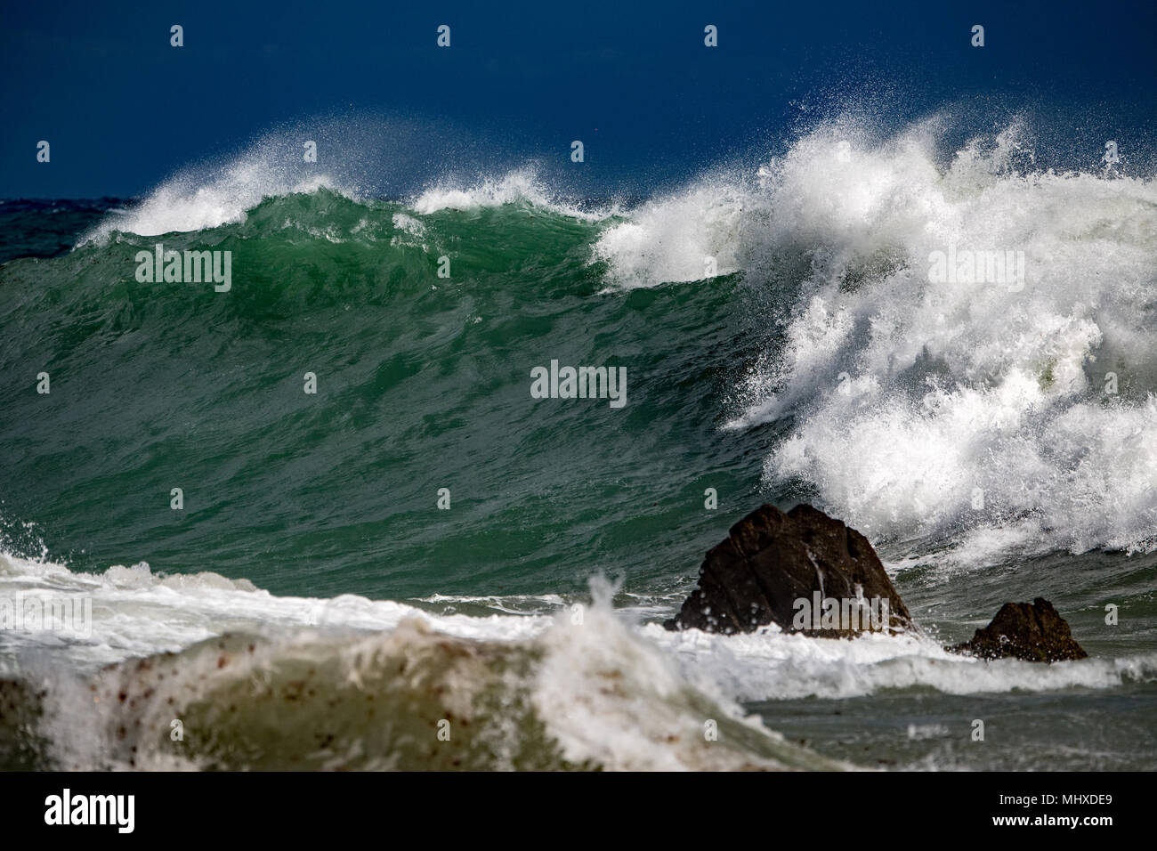 Tsunami Tropical Hurricane On The Sea Big Waves Stock Photo