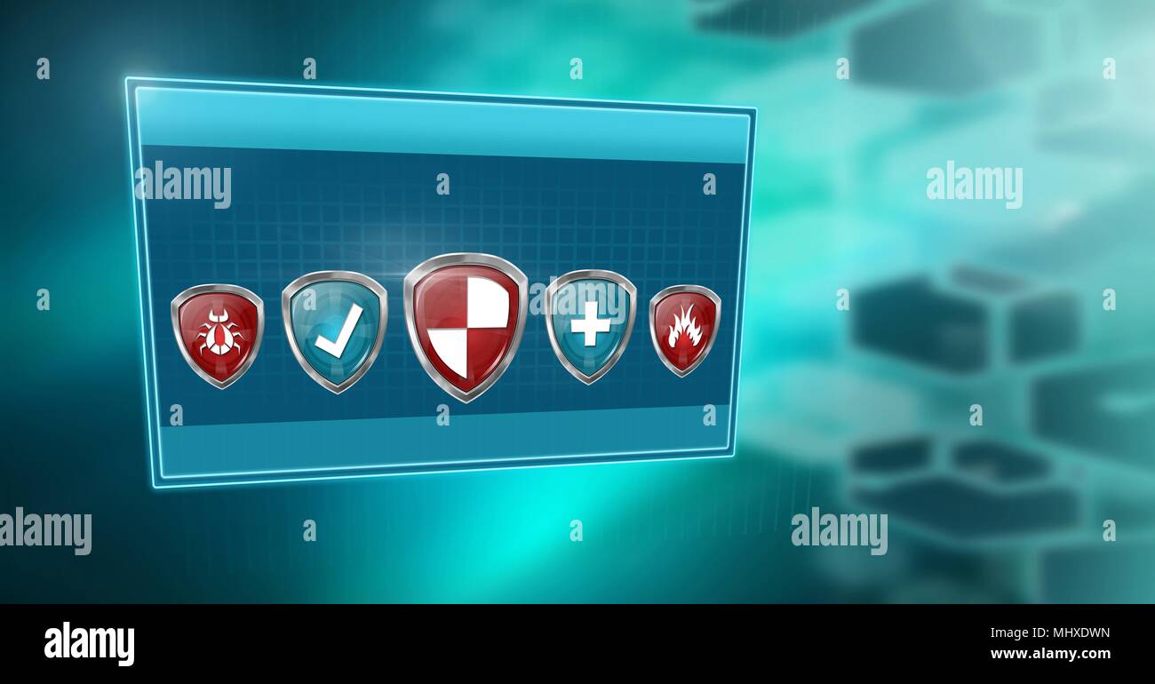 Antivirus security protection shields in box Stock Photo - Alamy