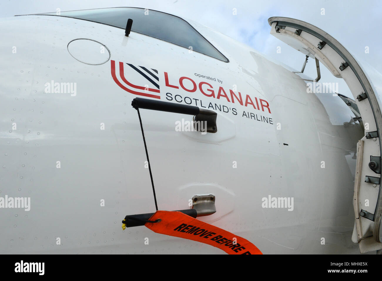 Loganair logo on the fuselage of a plane Stock Photo