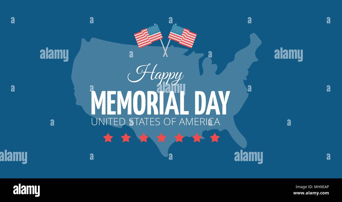 memorial day text with american flag country and blue background Stock ...