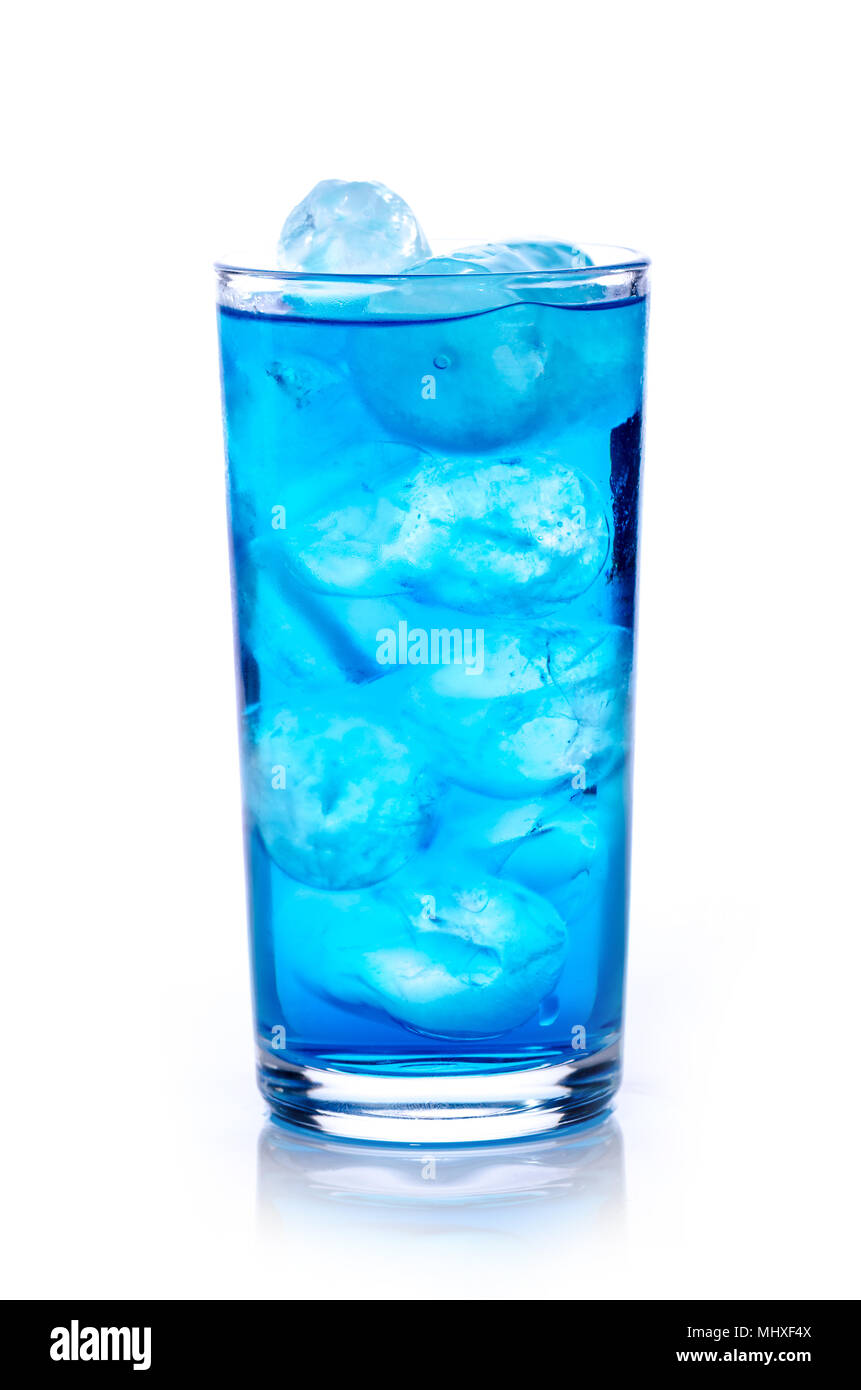 blue drink with ice cubes on white background, isolated Stock Photo Alamy