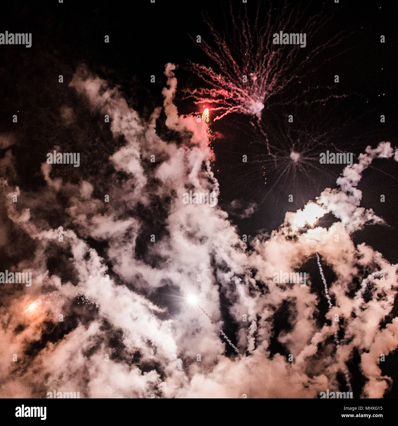 Fireworks in night sky Stock Photo