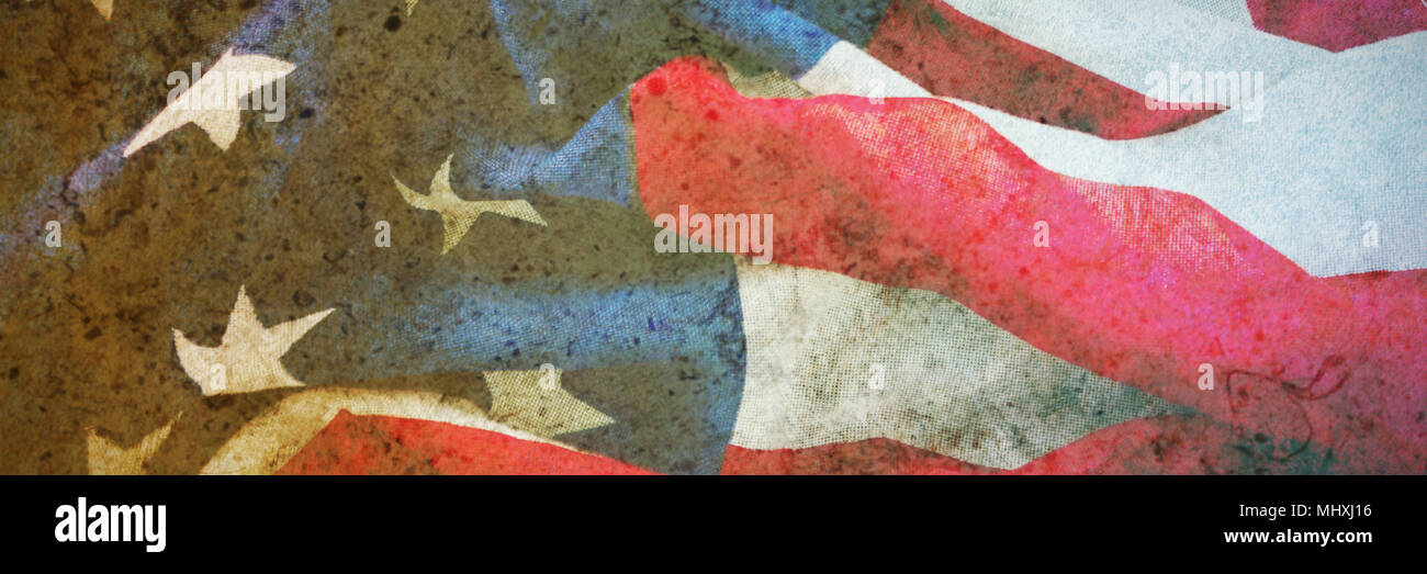 Crumbled American flag on wooden table Stock Photo