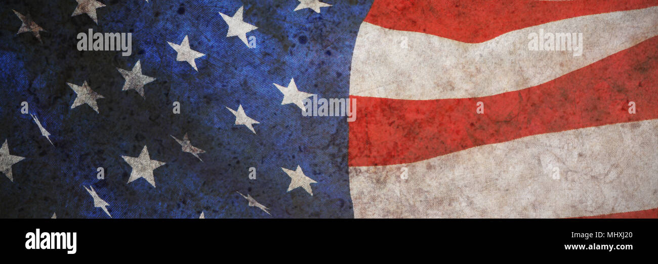 American flag on a wooden table Stock Photo