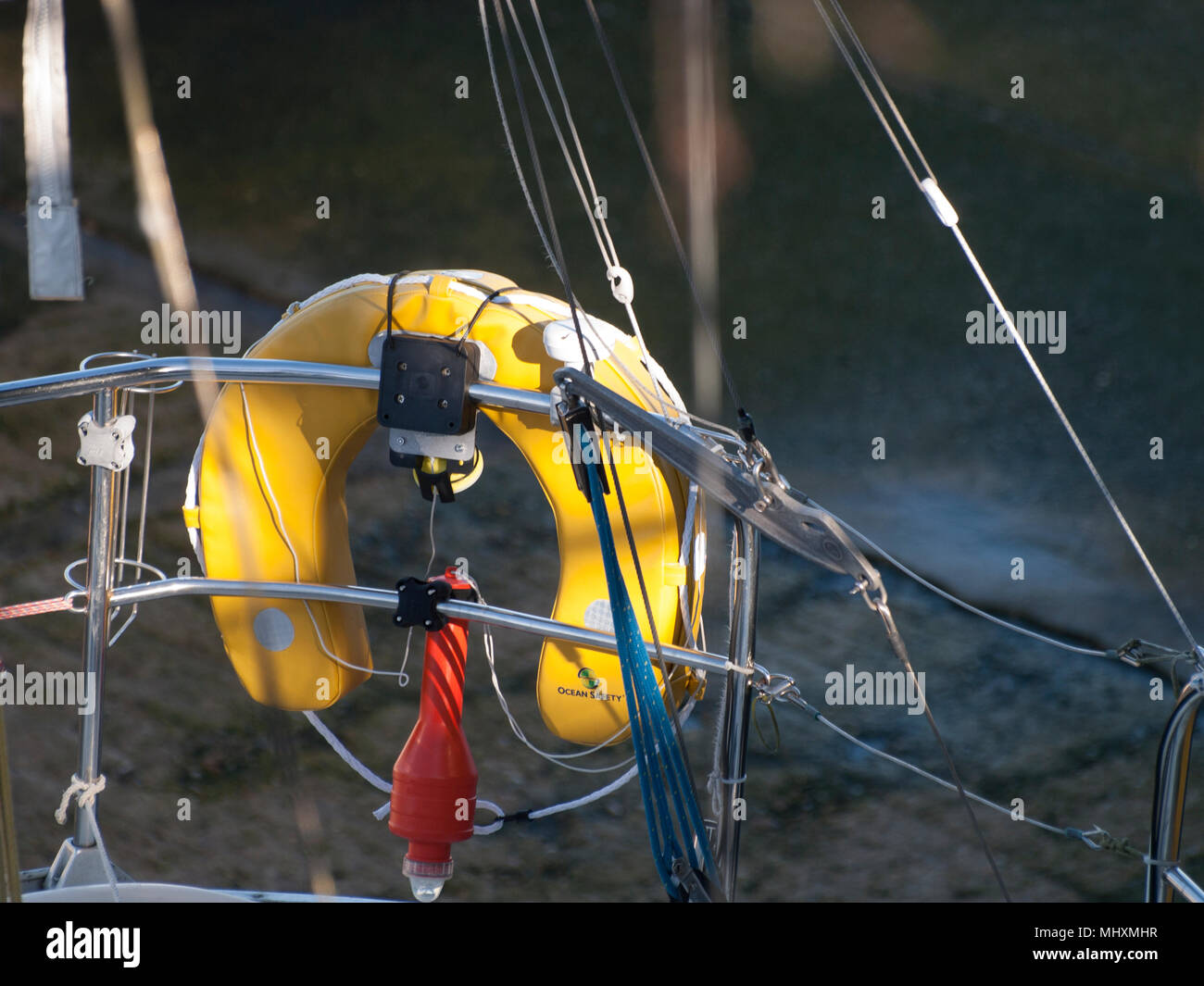 Yellow safety float attached to a boat Stock Photo Alamy