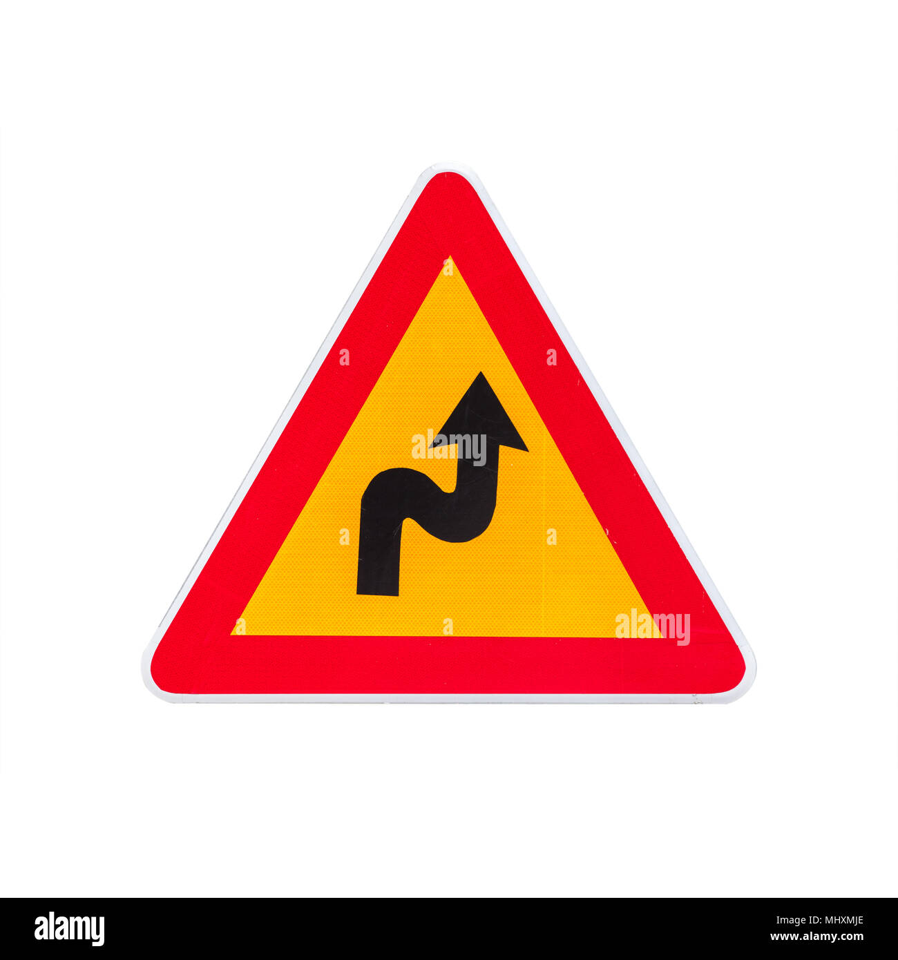 Dangerous turns, warning traffic sign isolated on white background Stock  Photo - Alamy