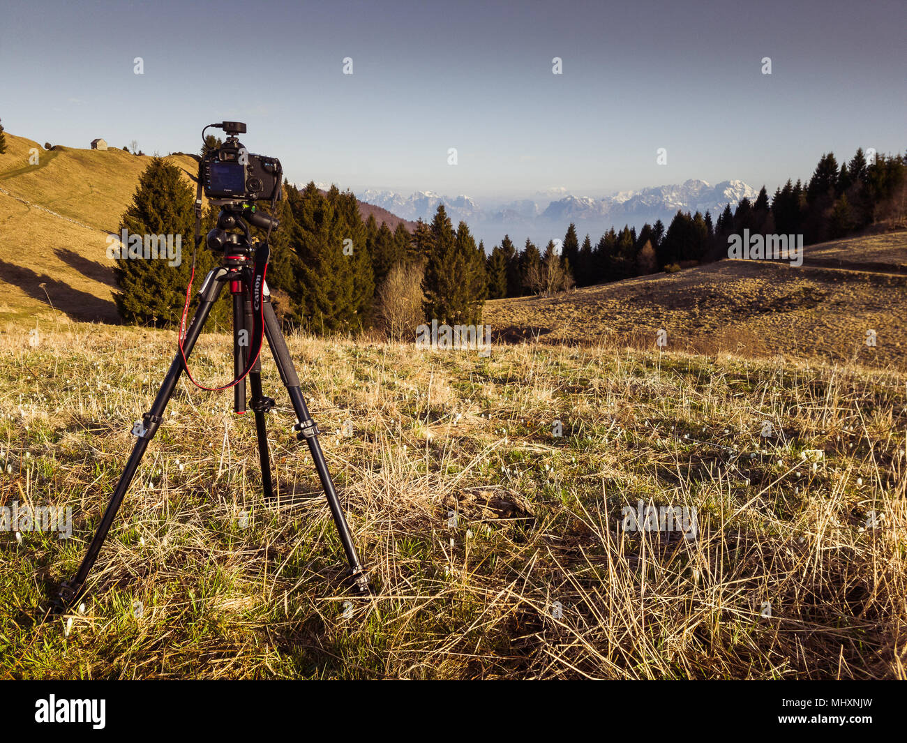 Making timelapse with Canon camera on tripod Stock Photo