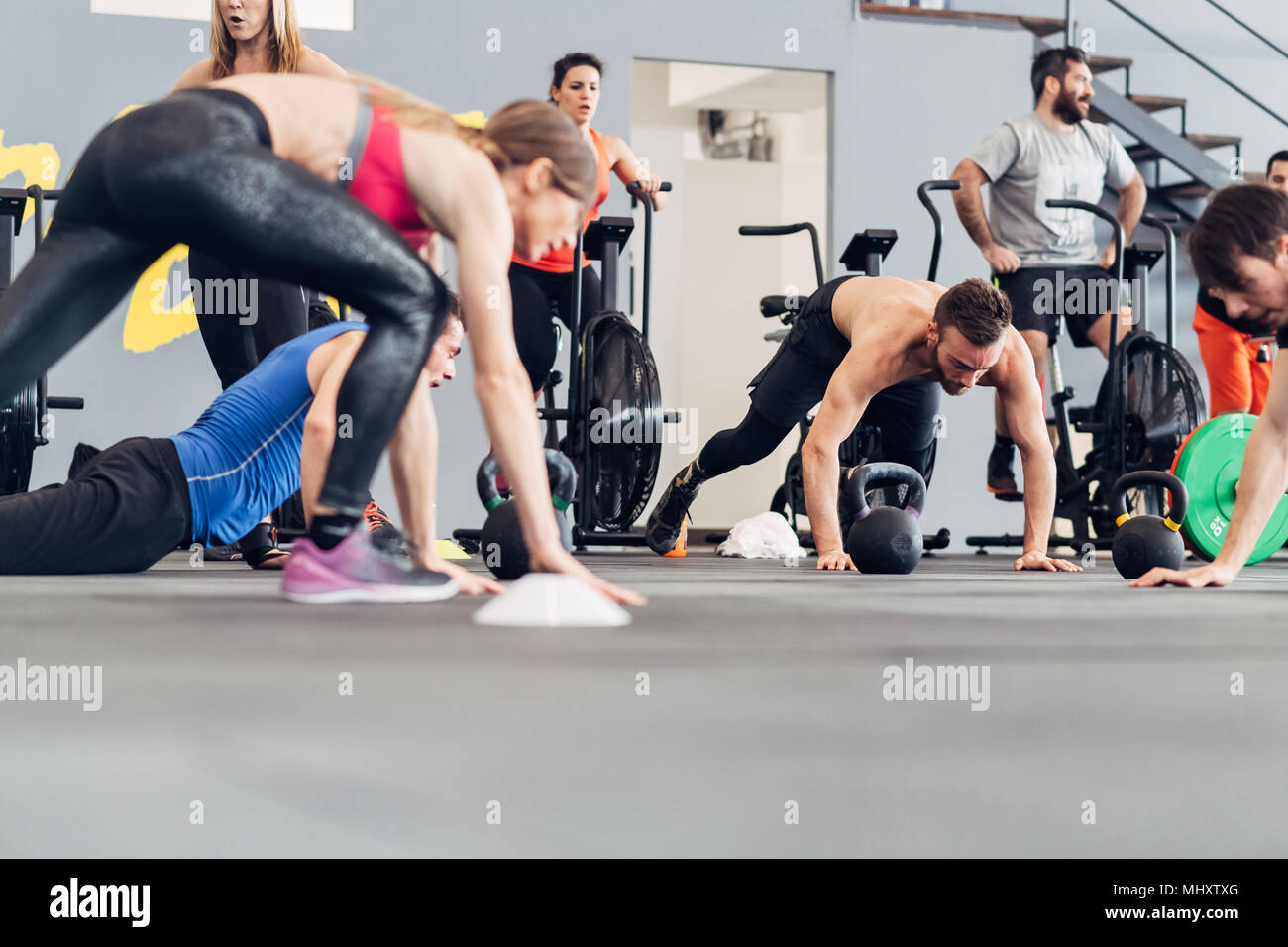 Medium group of people training in gym Stock Photo