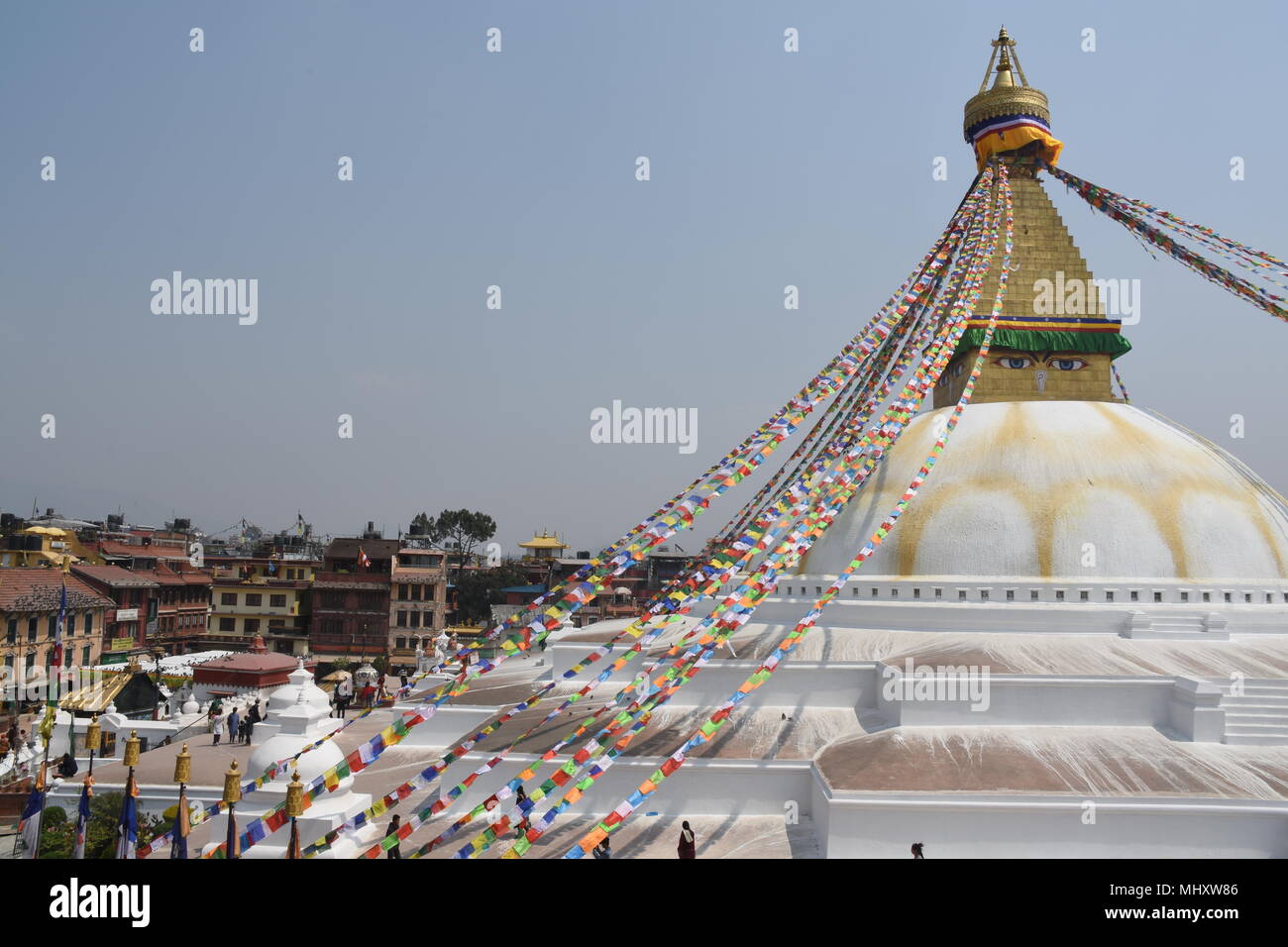 District of Boudha and Boudhanath Stupa, Kathmandu, Nepal Stock Photo