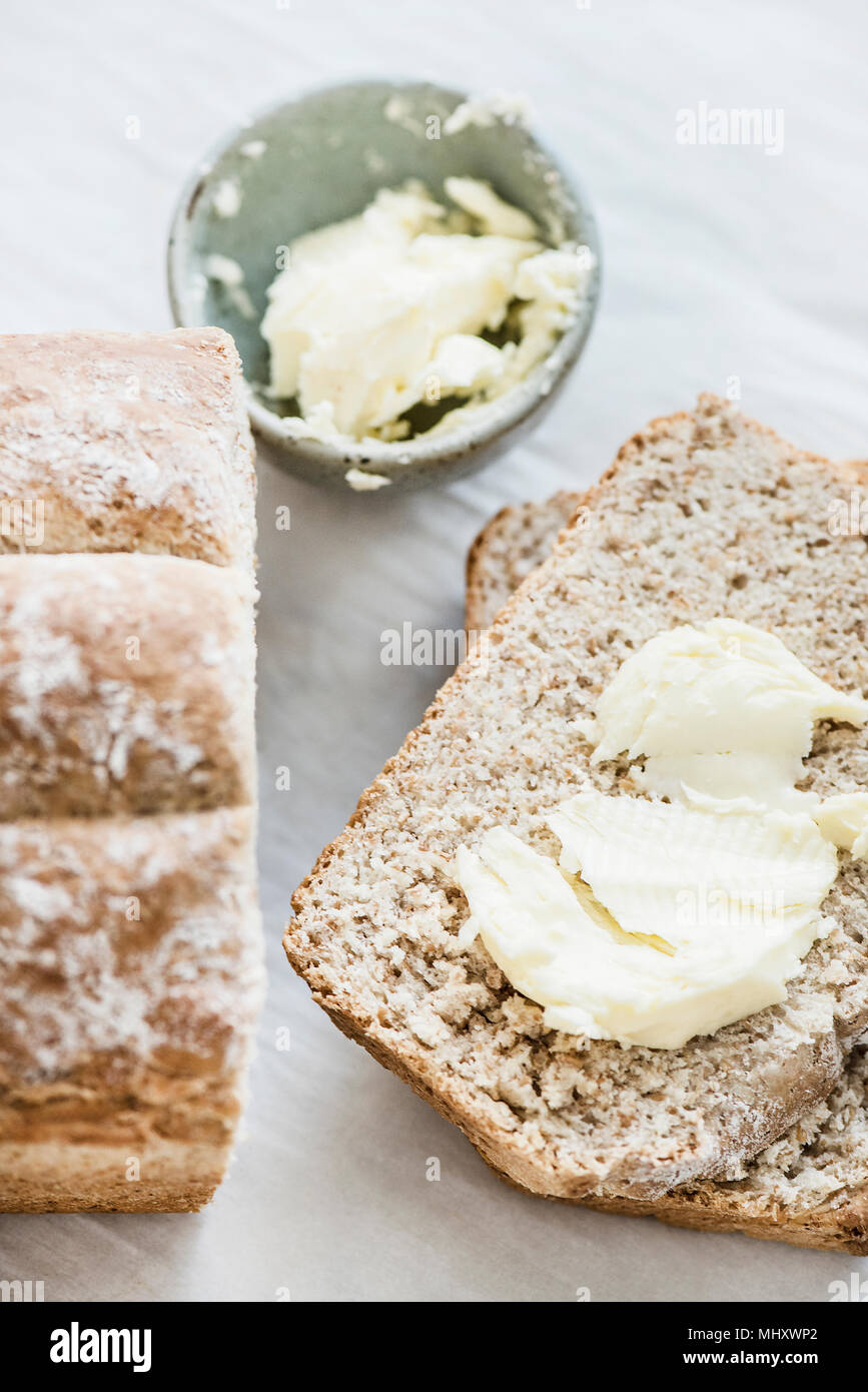 Slice of bread with butter Stock Photo