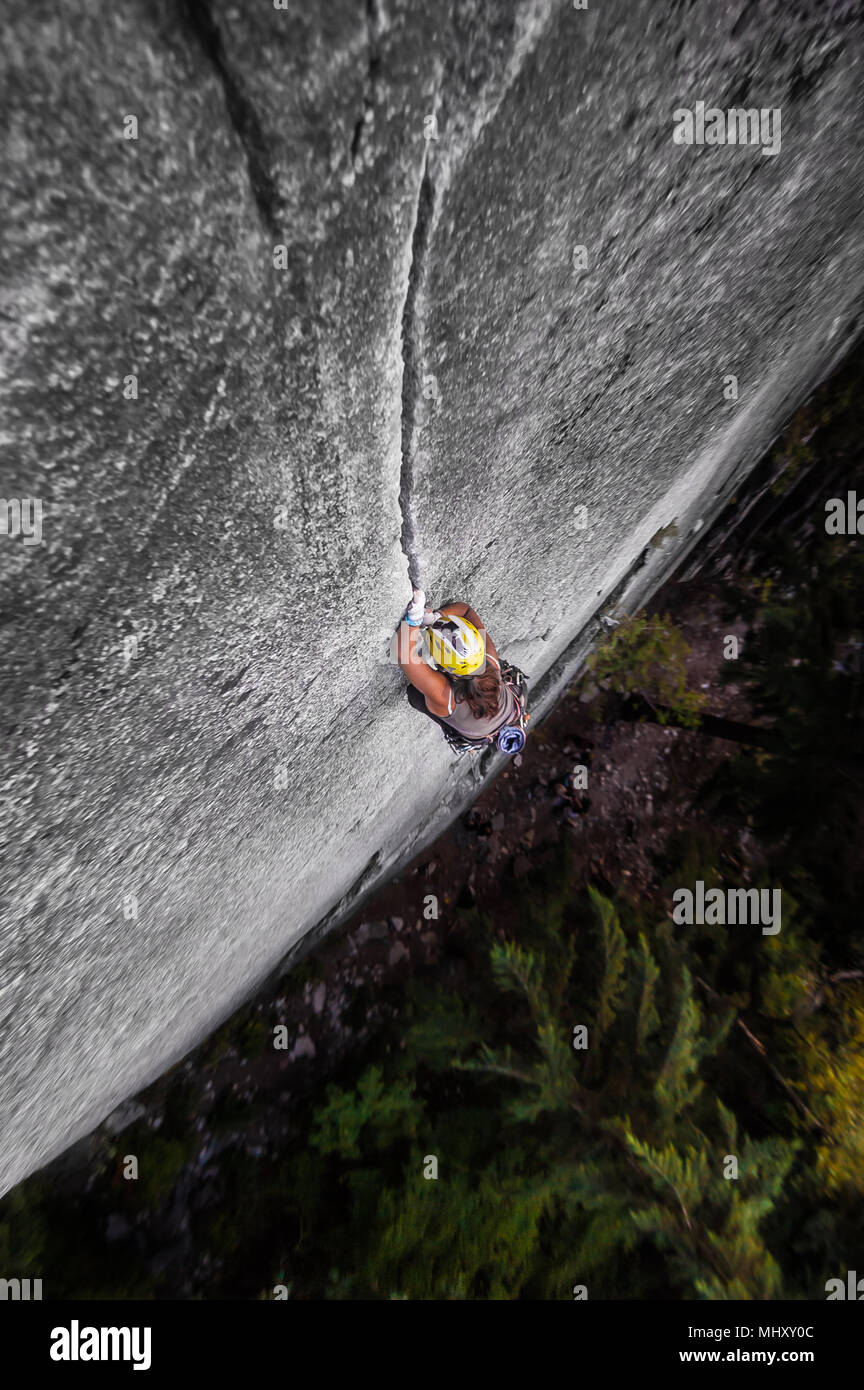 Woman trad climbing at The Chief, Squamish, Canada Stock Photo