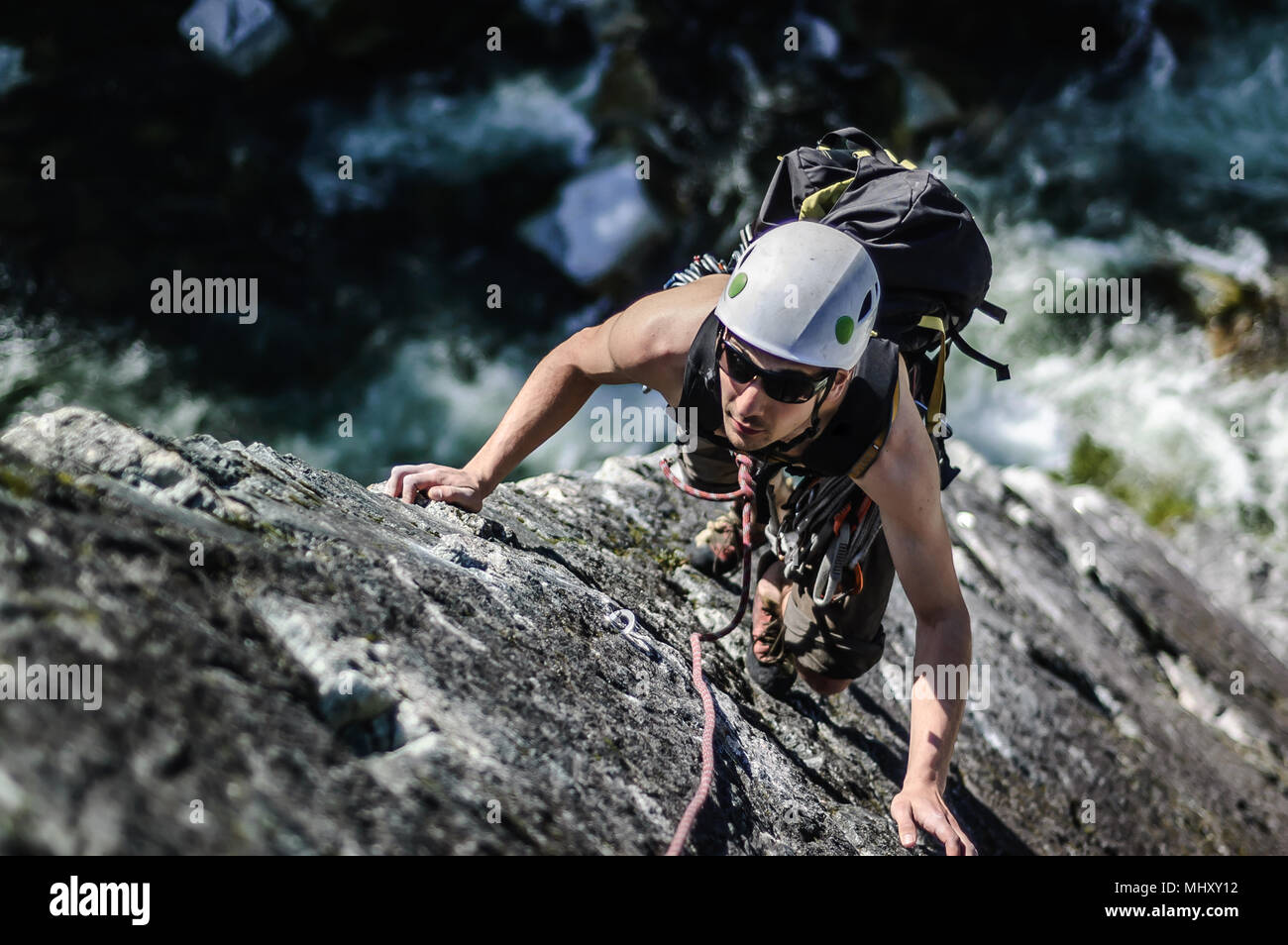Man trad climbing at The Chief, Squamish, Canada Stock Photo Alamy
