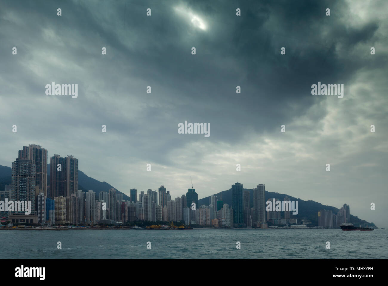 Skyline across water, Hong Kong, China, East Asia Stock Photo