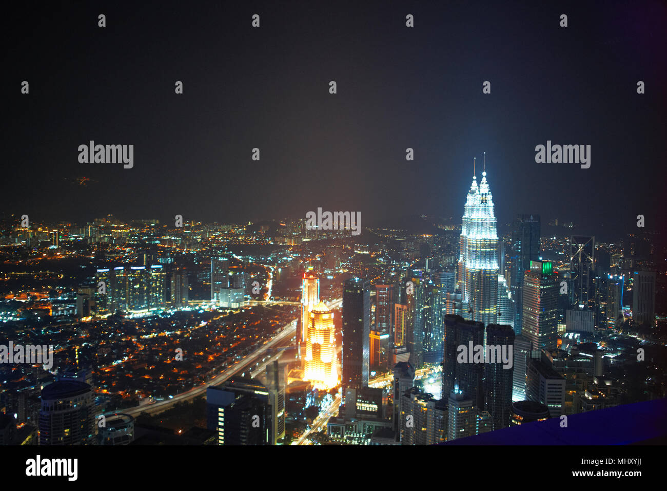 Cityscape, illuminated at night, Kuala Lumpur, Malaysia Stock Photo