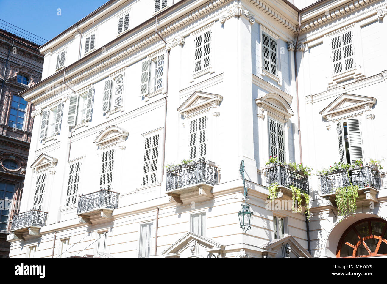 Ristorante del Cambio, opposite Palazzo Carignano, in Turin, Italy Stock Photo